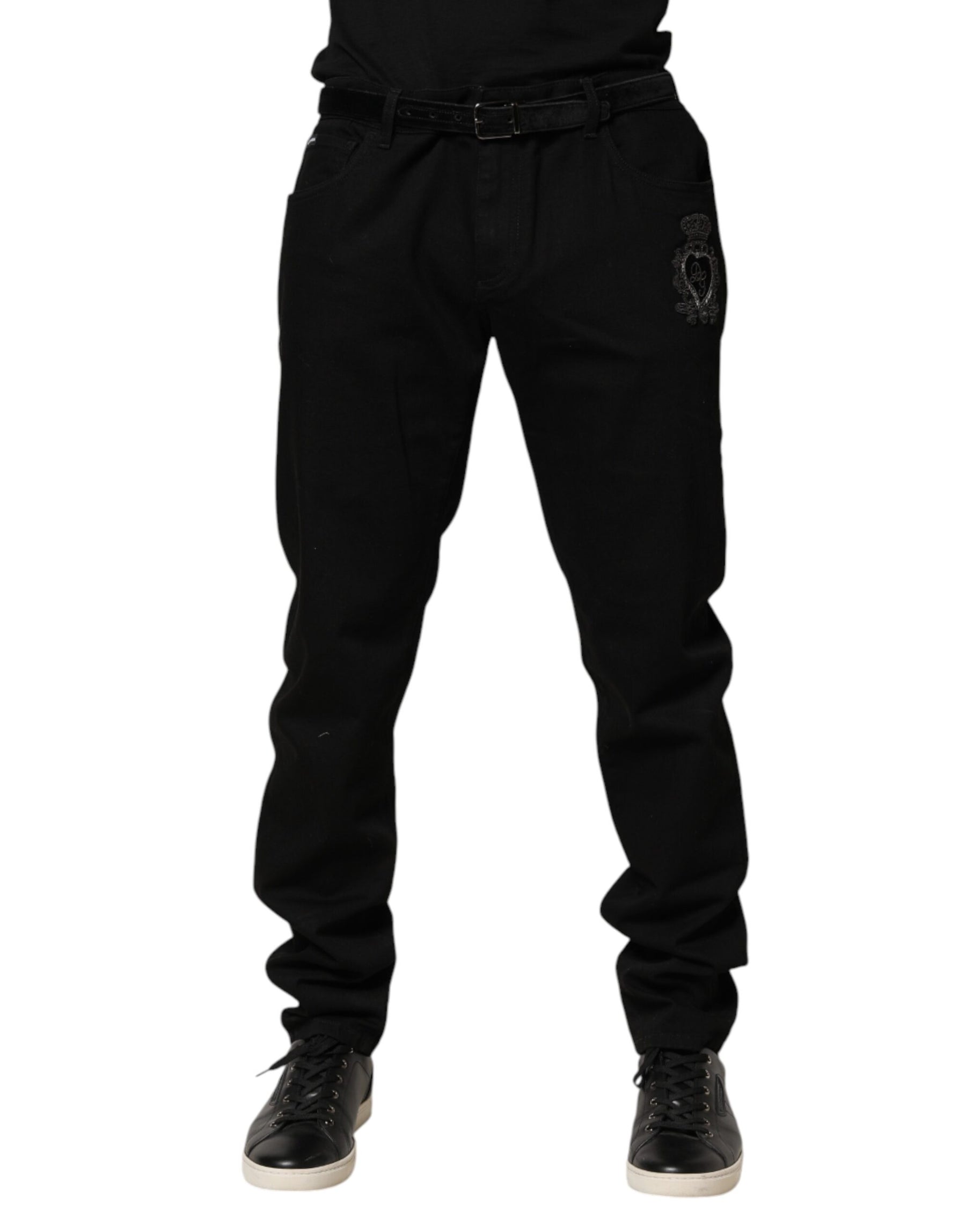 Dolce & Gabbana Black Sacred Heart Skinny Men Denim Jeans | Regal Royce