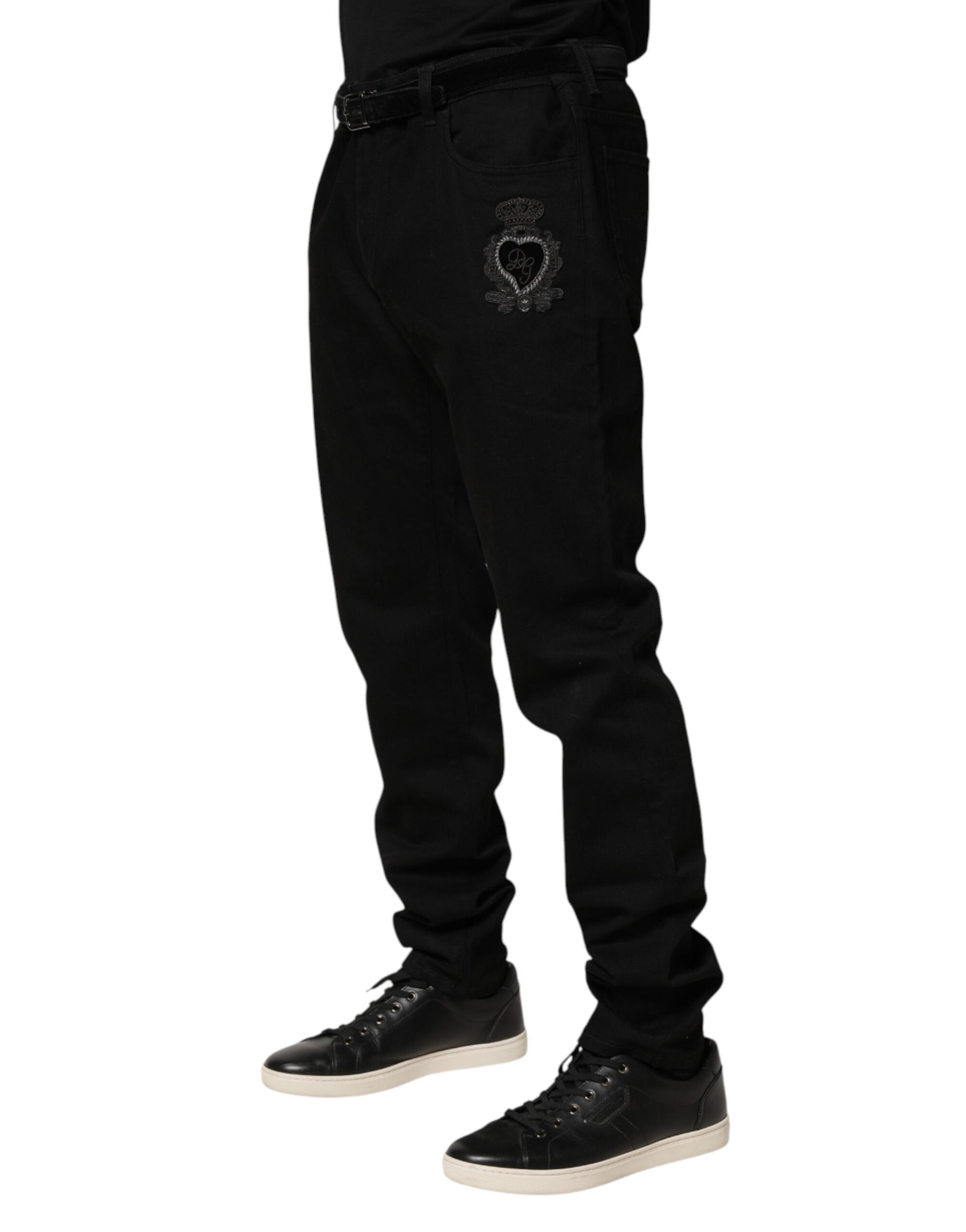 Dolce & Gabbana Black Sacred Heart Skinny Men Denim Jeans | Regal Royce