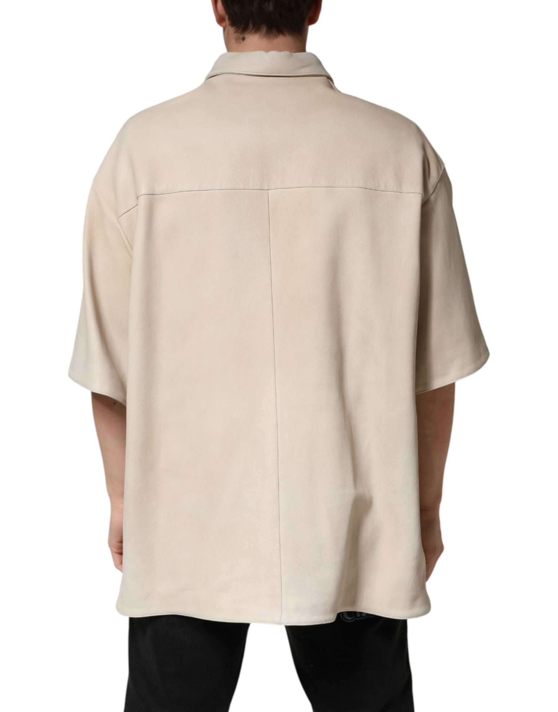 Dolce & Gabbana Beige Leather Button Down Men Casual Shirt | Regal Royce