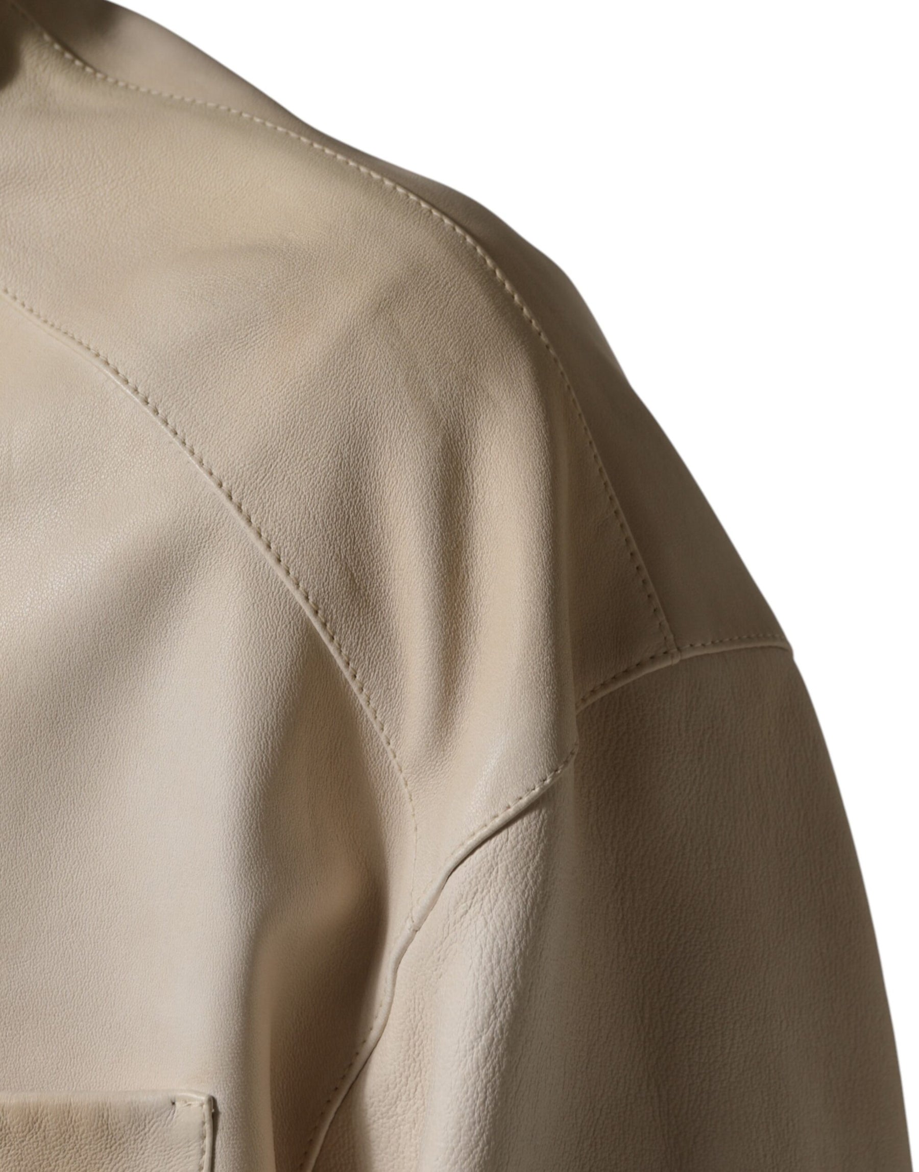Dolce & Gabbana Beige Leather Button Down Men Casual Shirt | Regal Royce