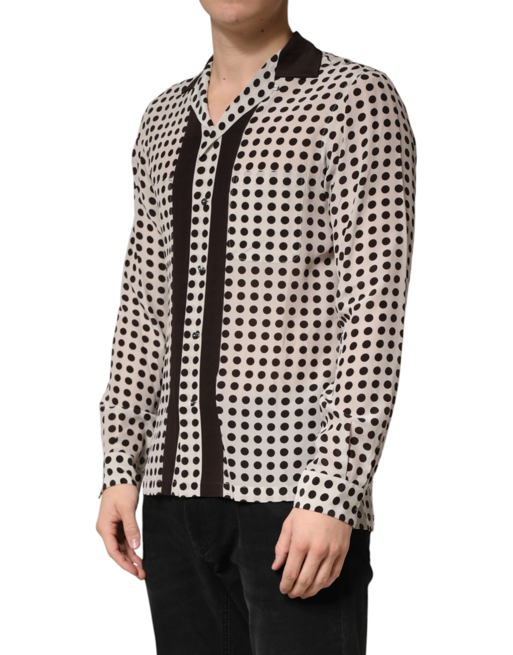 Dolce & Gabbana White Black Polka Dot Silk Men Casual Shirt | Regal Royce