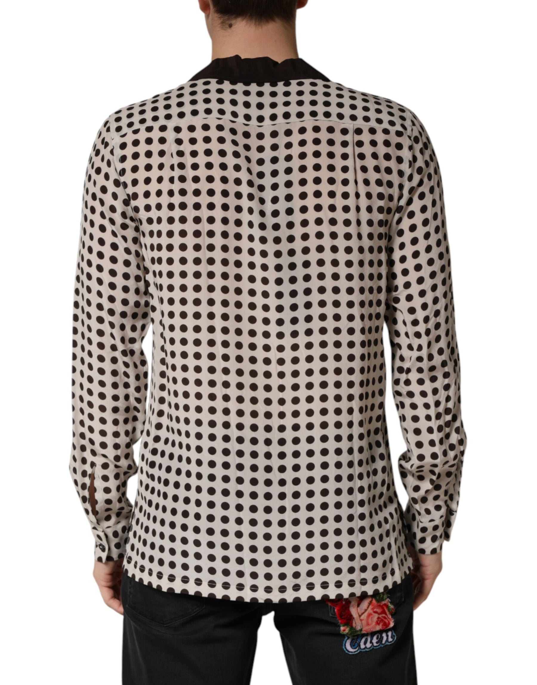 Dolce & Gabbana White Black Polka Dot Silk Men Casual Shirt | Regal Royce