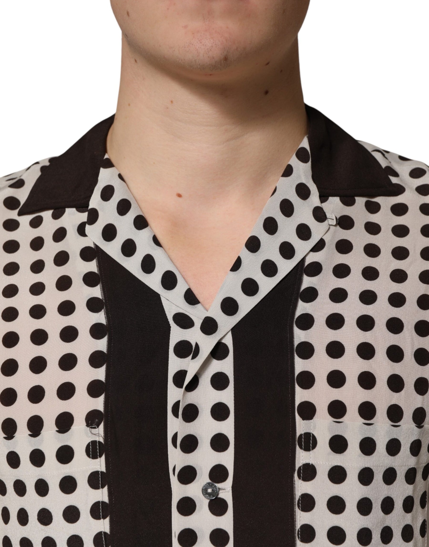 Dolce & Gabbana White Black Polka Dot Silk Men Casual Shirt | Regal Royce