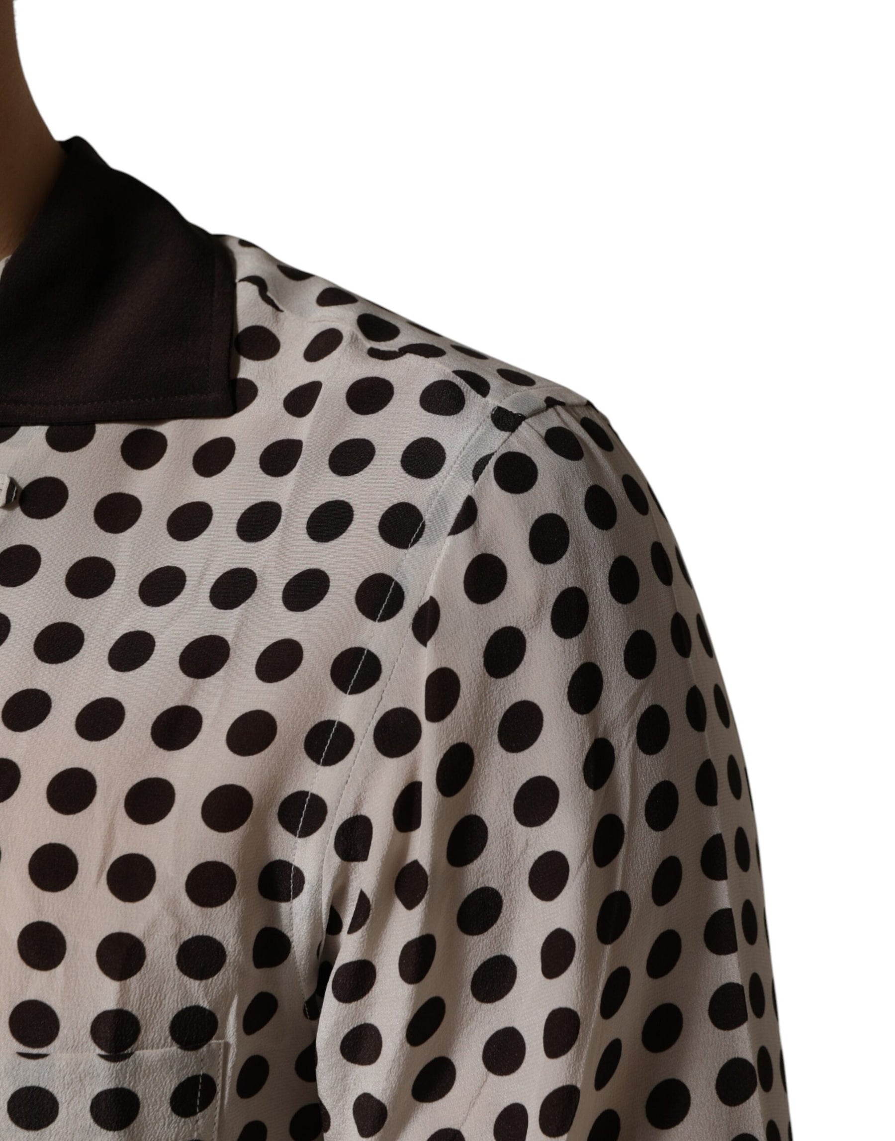 Dolce & Gabbana White Black Polka Dot Silk Men Casual Shirt | Regal Royce