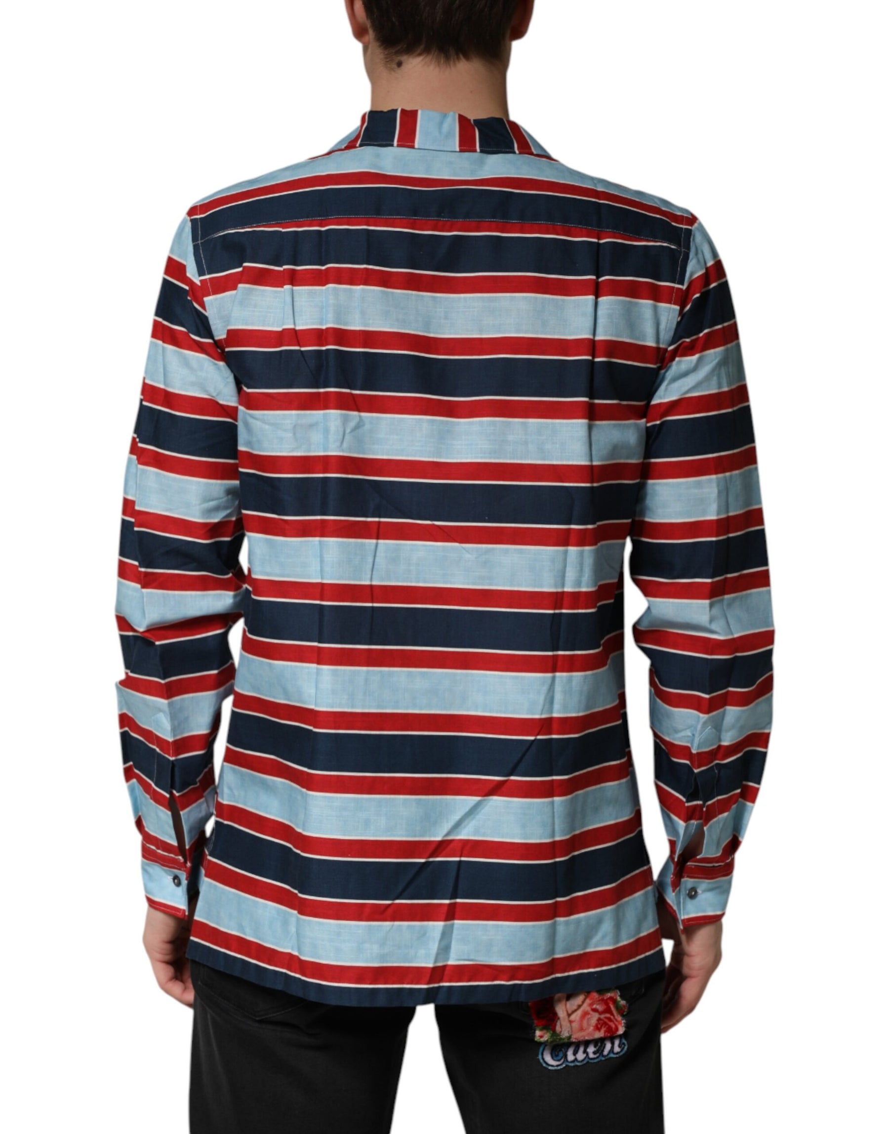 Dolce & Gabbana Multicolor Stripes Cotton Men Button Down Shirt | Regal Royce