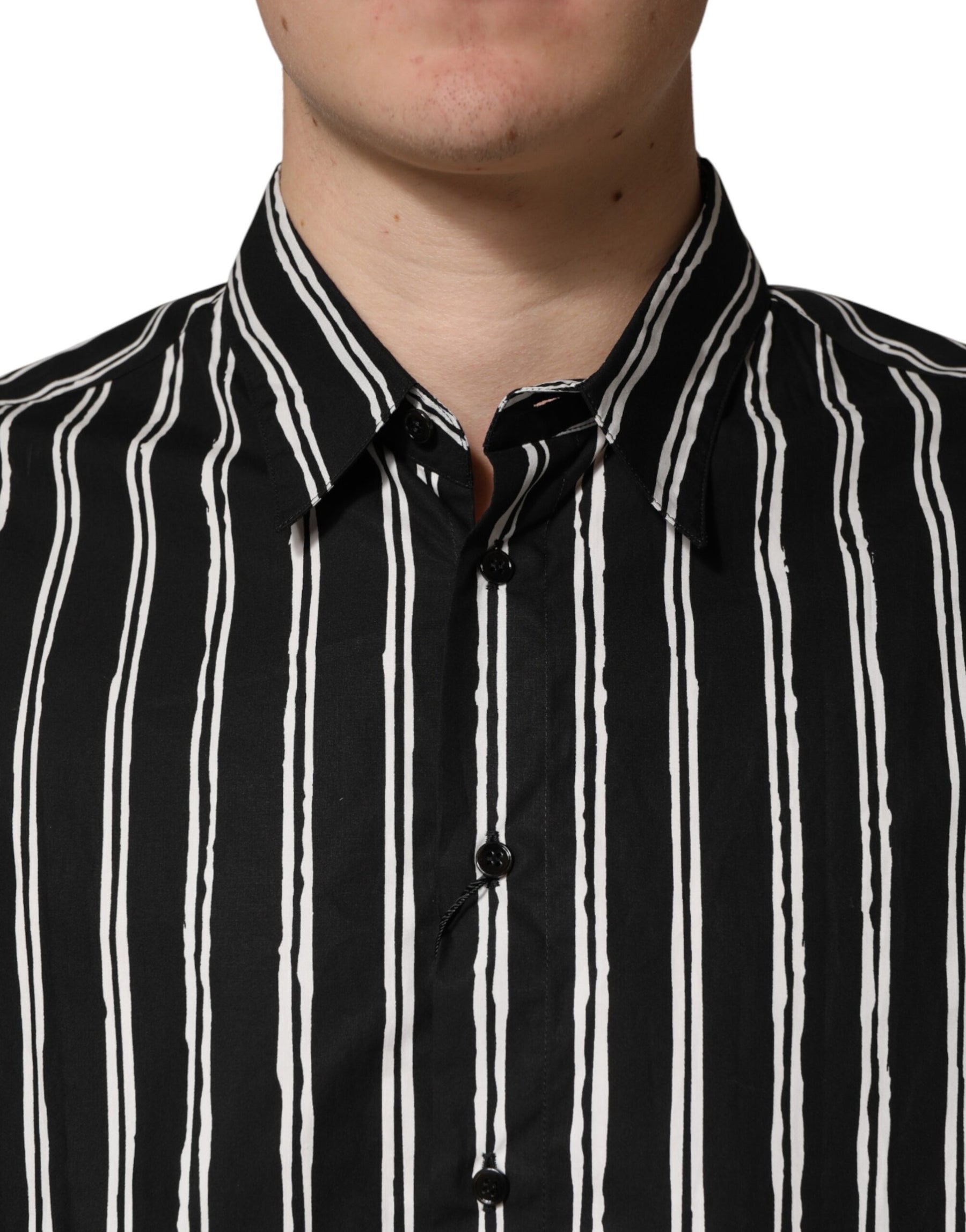 Dolce & Gabbana Black Stripes Cotton Men Formal Dress Shirt | Regal Royce