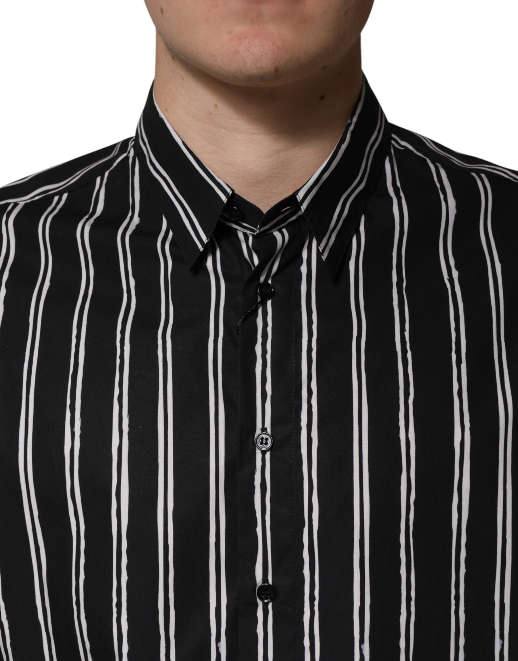 Dolce & Gabbana Black Stripes Cotton Men Formal Dress Shirt | Regal Royce