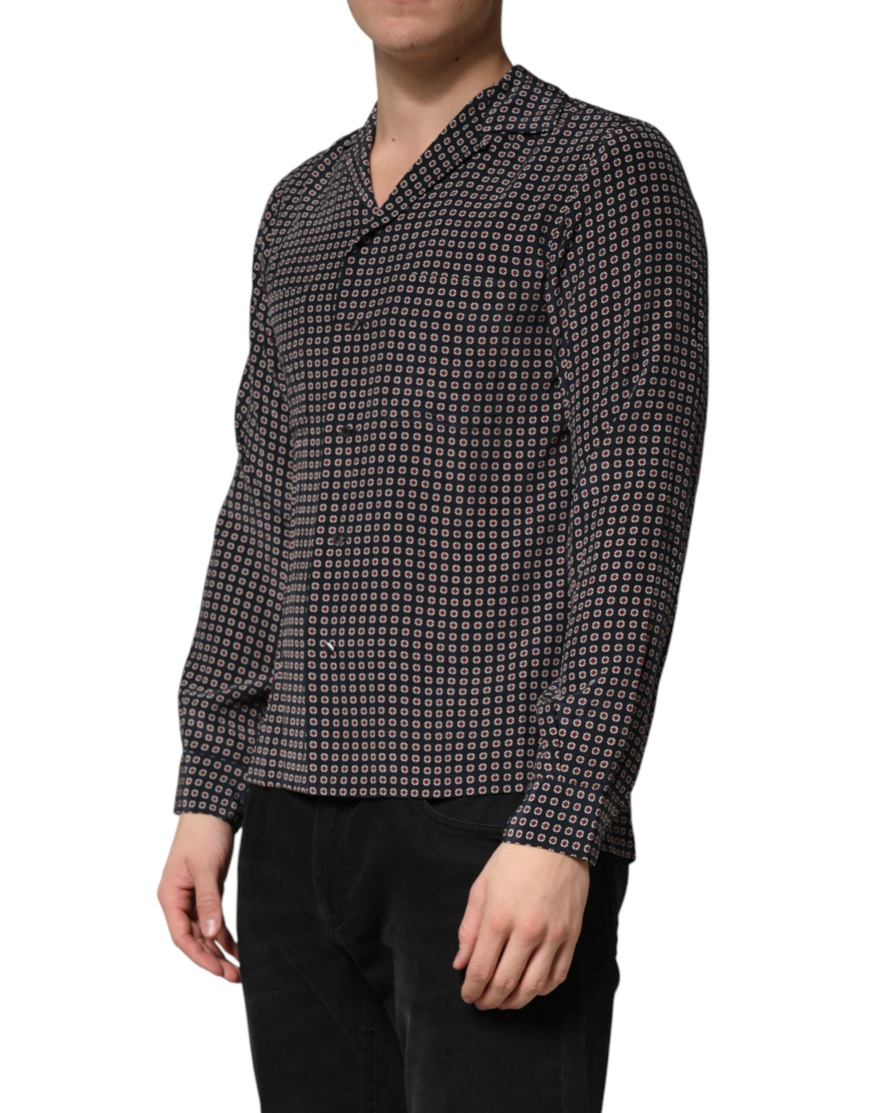 Dolce & Gabbana Black Patterned Silk Men Button Down Shirt | Regal Royce