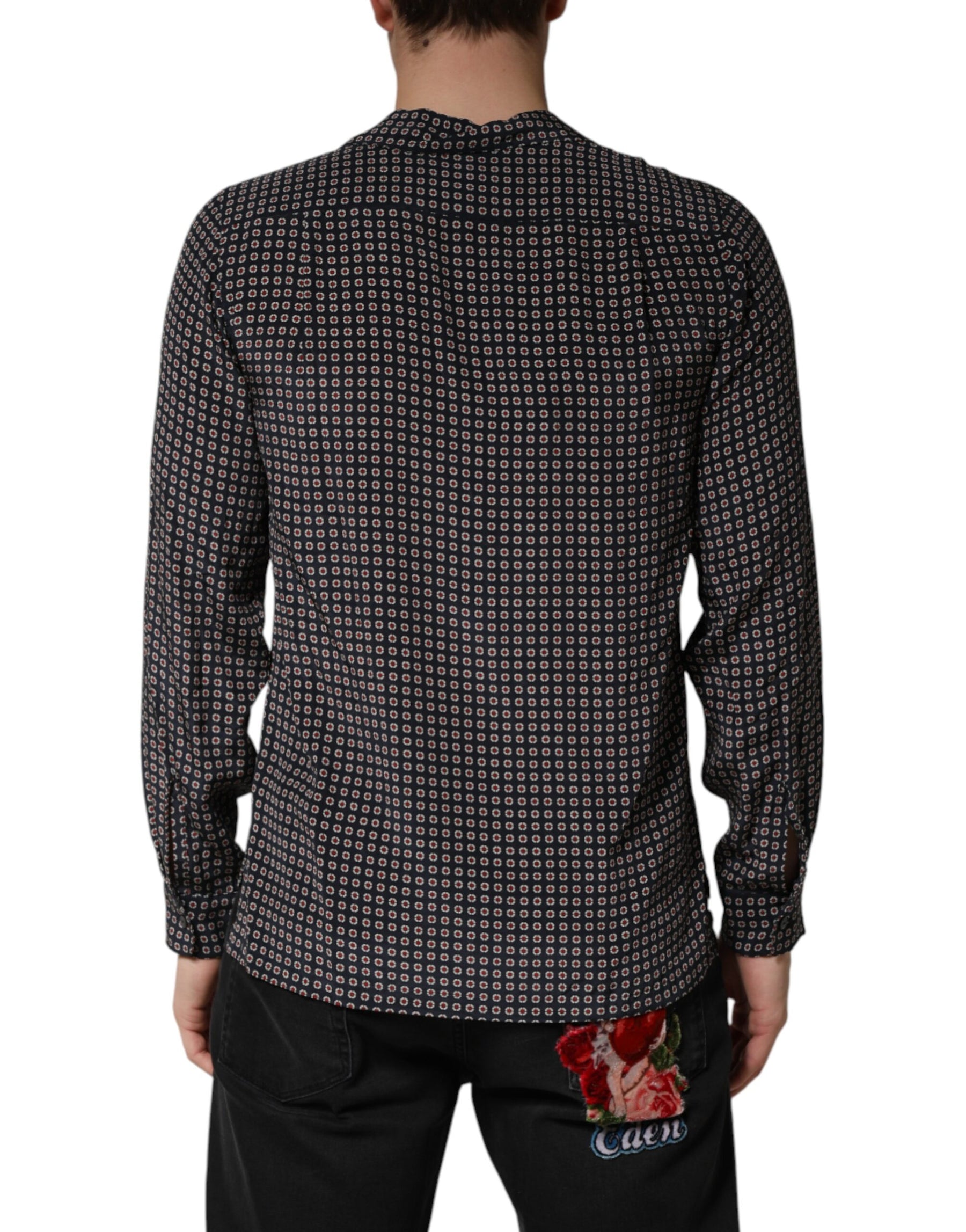 Dolce & Gabbana Black Patterned Silk Men Button Down Shirt | Regal Royce