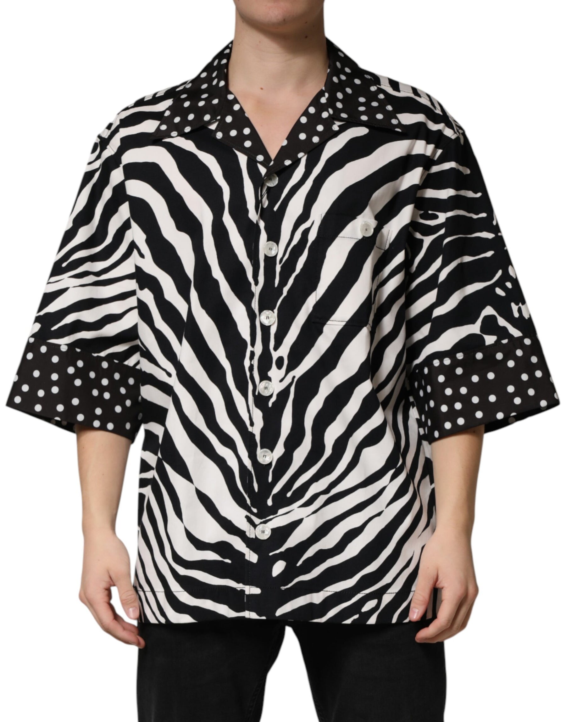 Dolce & Gabbana Black White Zebra ButtonDown Oversize Shirt | Regal Royce