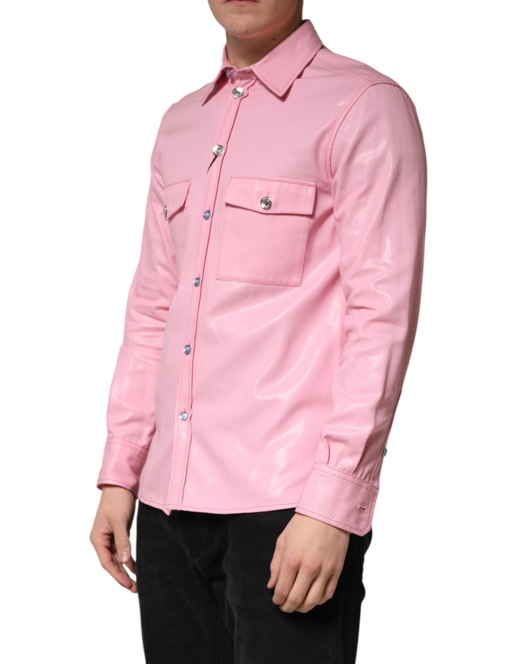 Dolce & Gabbana Pink Cotton Collared Men Button Down Shirt | Regal Royce
