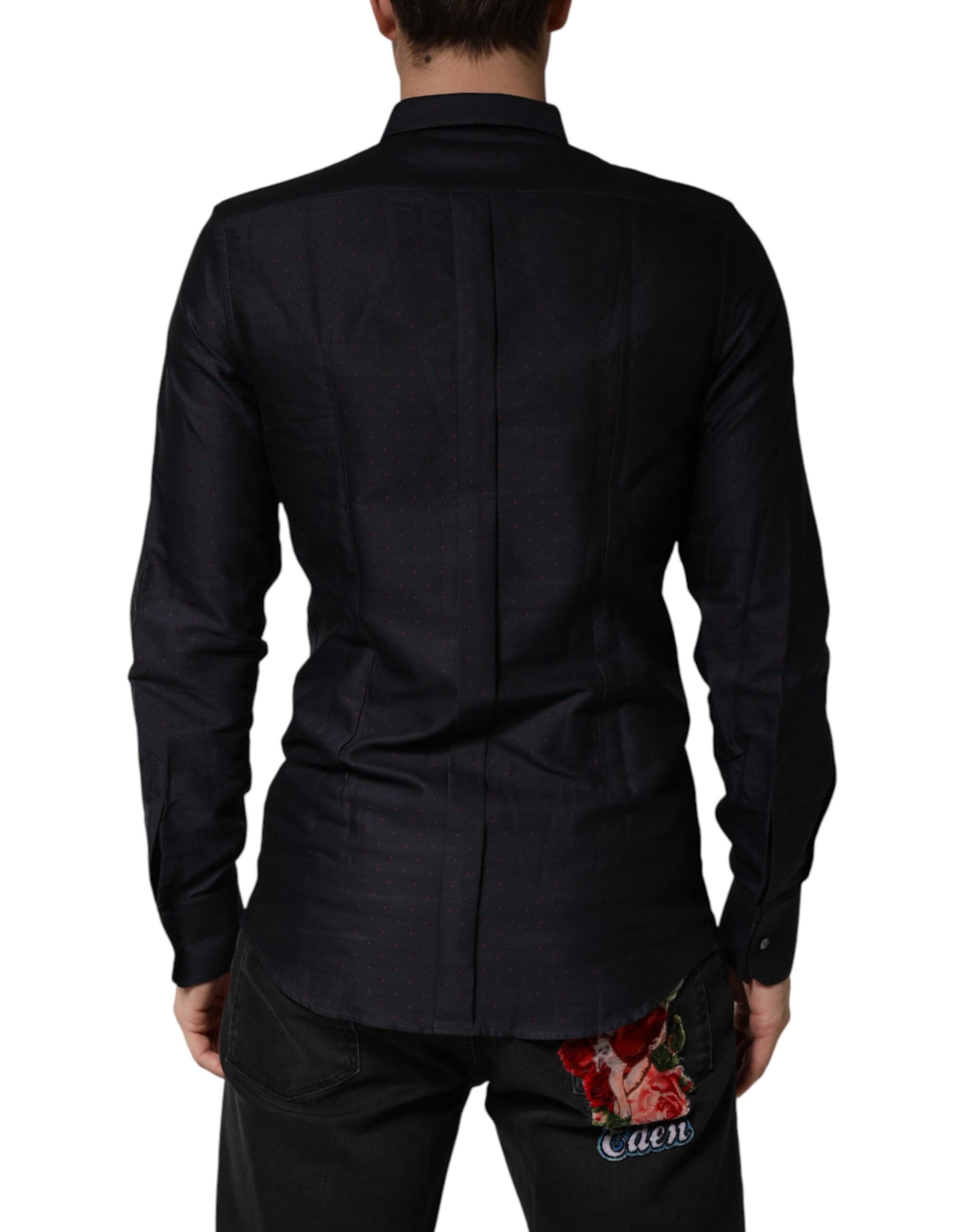Dolce & Gabbana Black Dotted Cotton Collared GOLD Dress Shirt | Regal Royce