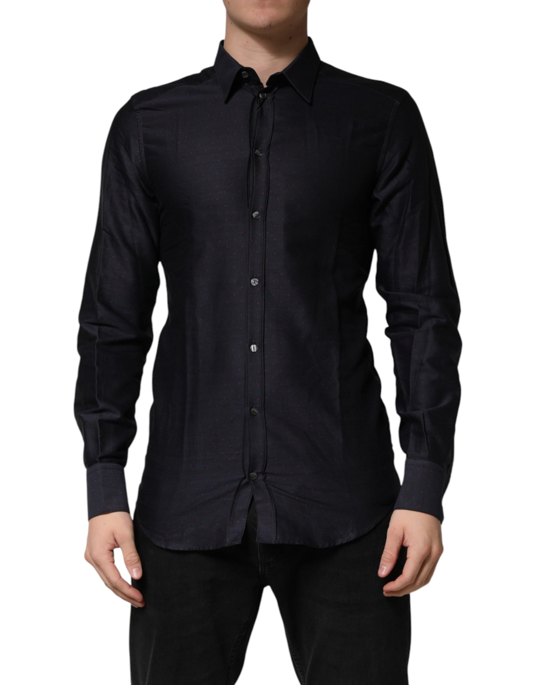 Dolce & Gabbana Black Dotted Cotton Collared GOLD Dress Shirt | Regal Royce