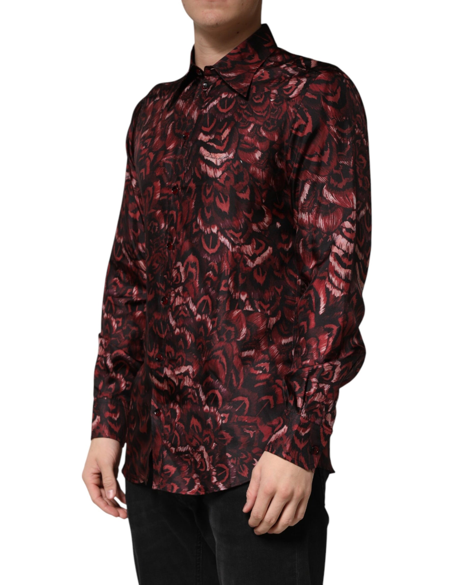 Dolce & Gabbana Bordeaux Patterned Collared Men Dress Shirt | Regal Royce