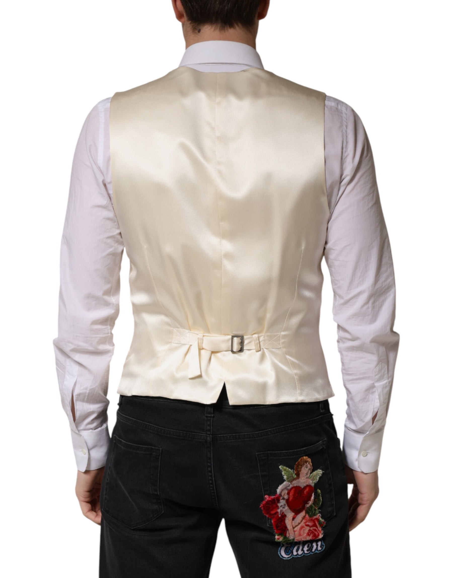Dolce & Gabbana Beige Stripes Wool Dress Men Waistcoat Vest | Regal Royce