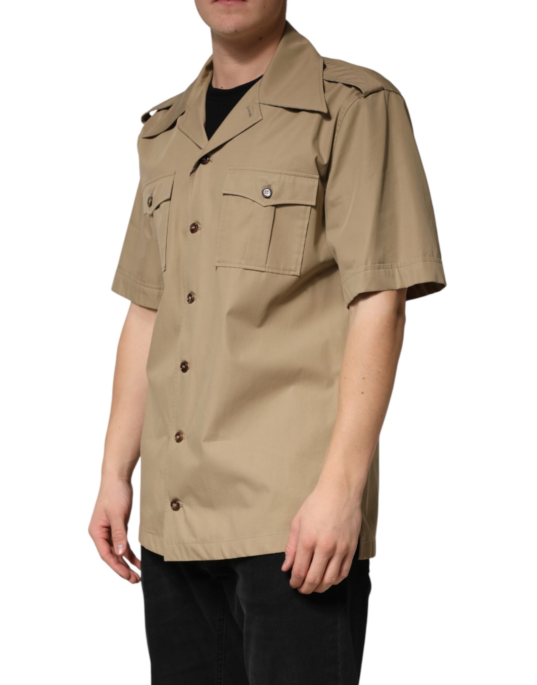 Dolce & Gabbana Brown Pin Up Short Sleeves Men Casual Shirt | Regal Royce