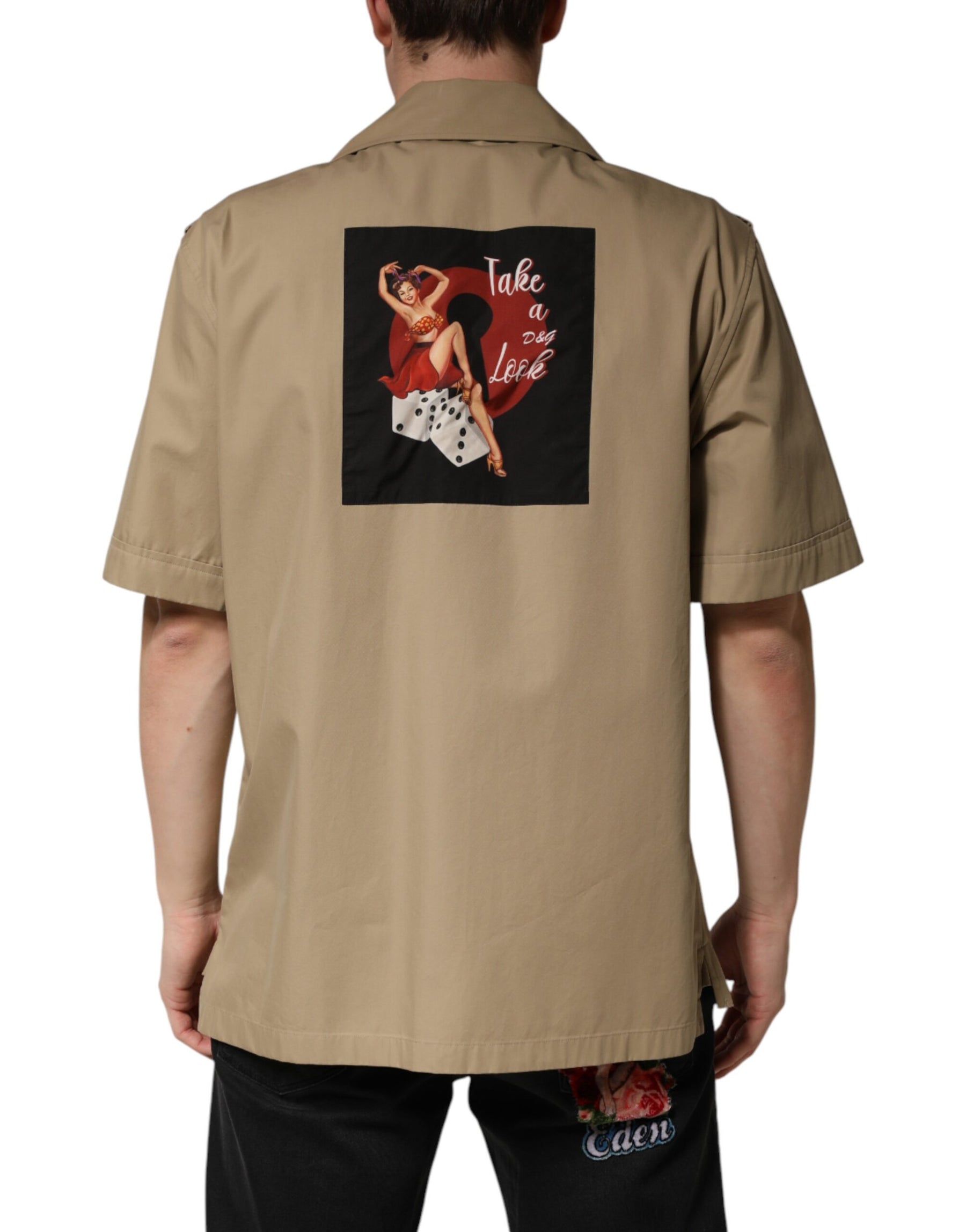 Dolce & Gabbana Brown Pin Up Short Sleeves Men Casual Shirt | Regal Royce