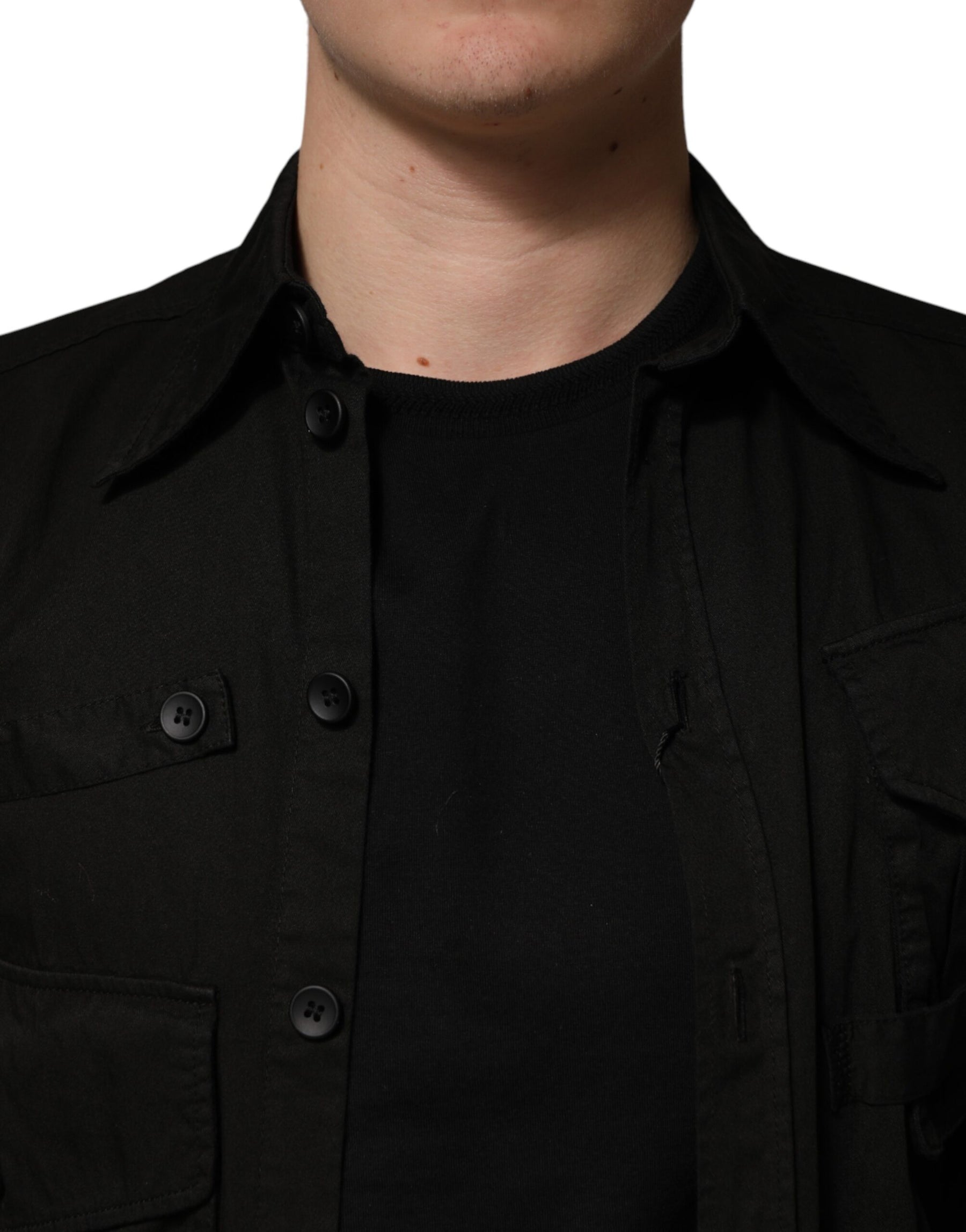 Dolce & Gabbana Black Cotton Collared Men Button Down Shirt | Regal Royce