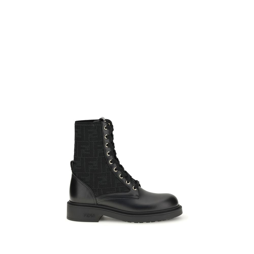 Fendi Black Calf Leather Bos Taurus Lace-Up Boots | Regal Royce
