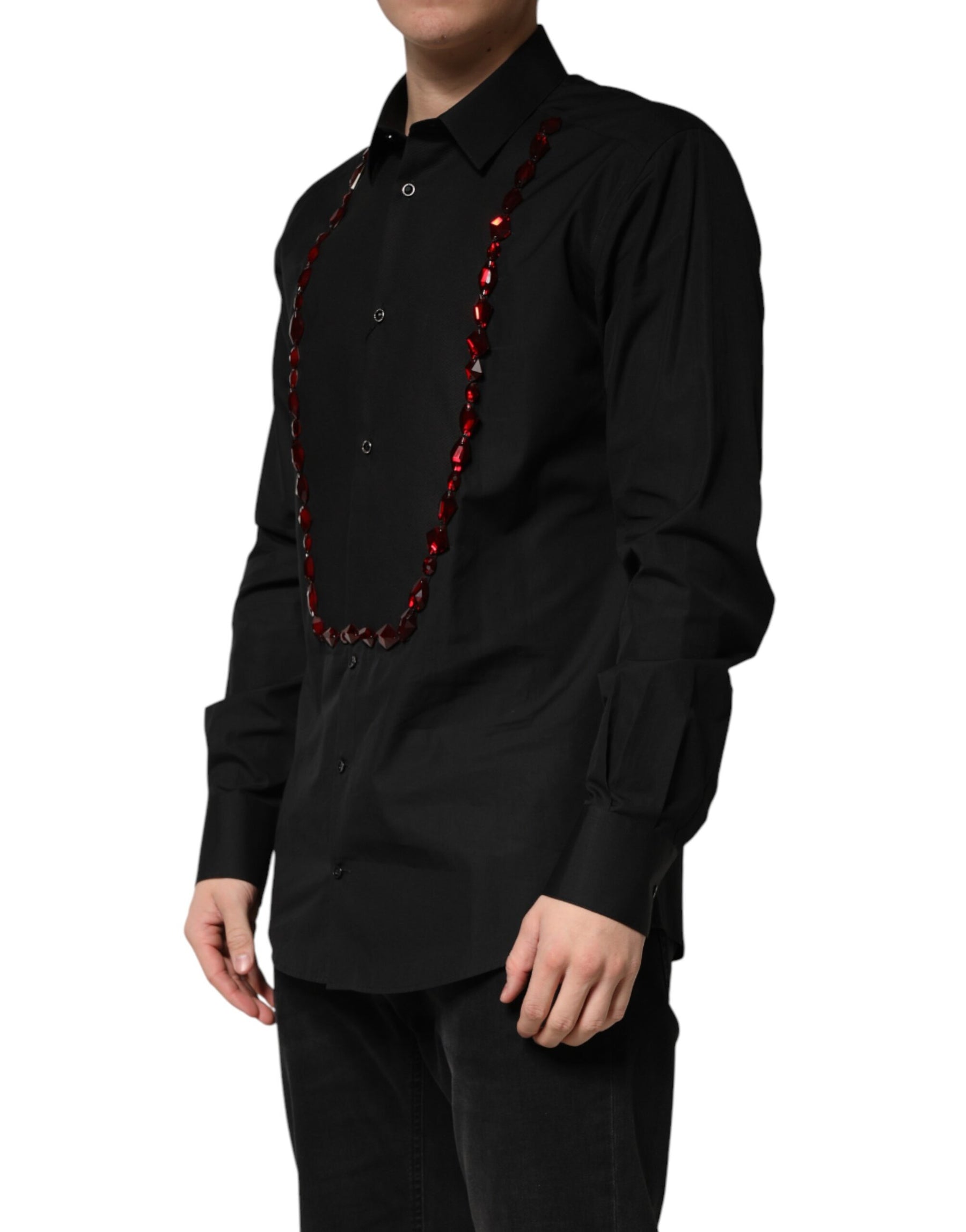 Dolce & Gabbana Black Crystal GOLD Formal Cotton Dress Shirt | Regal Royce