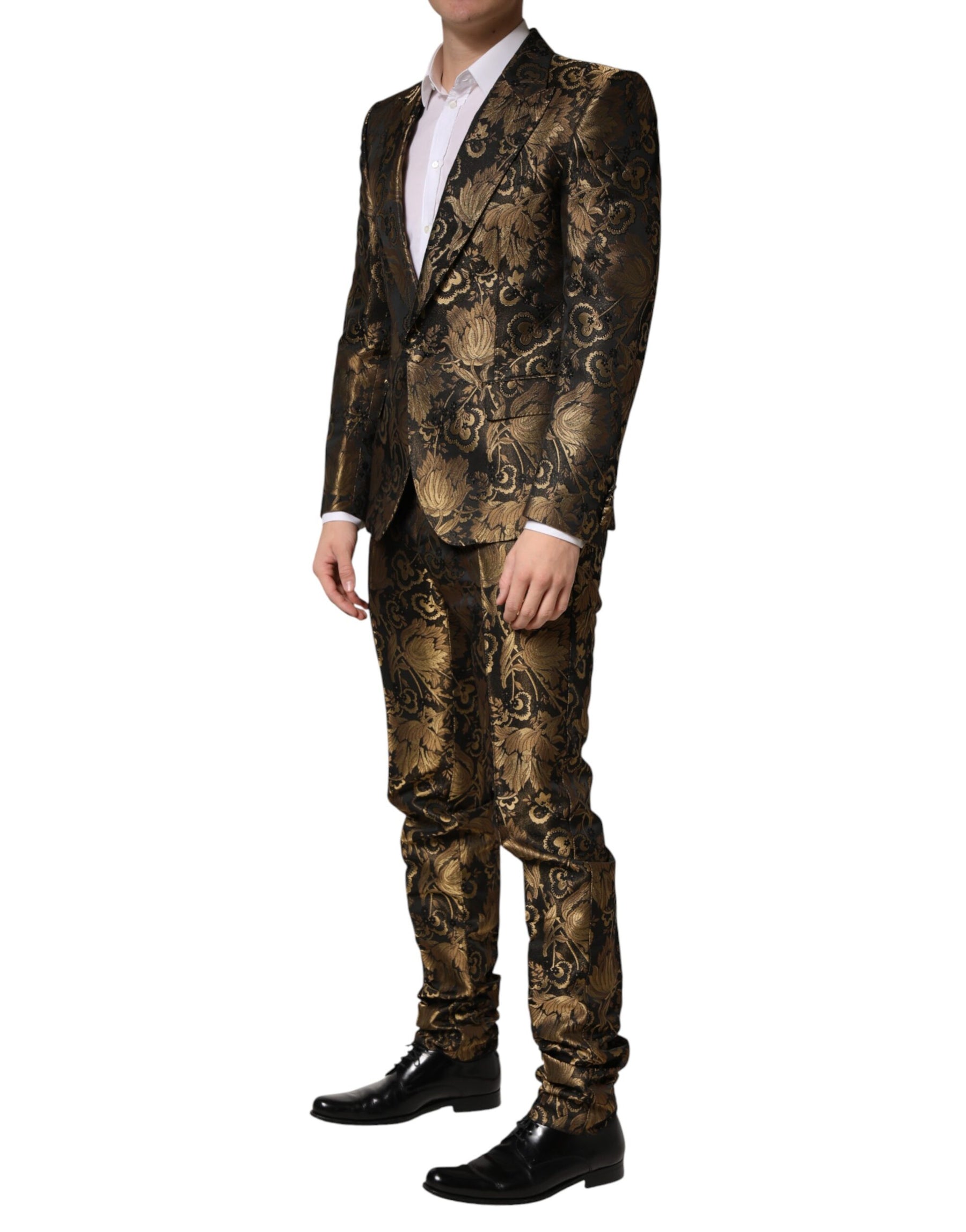 Dolce & Gabbana Black Gold Jacquard Single Breasted 2PC Suit | Regal Royce