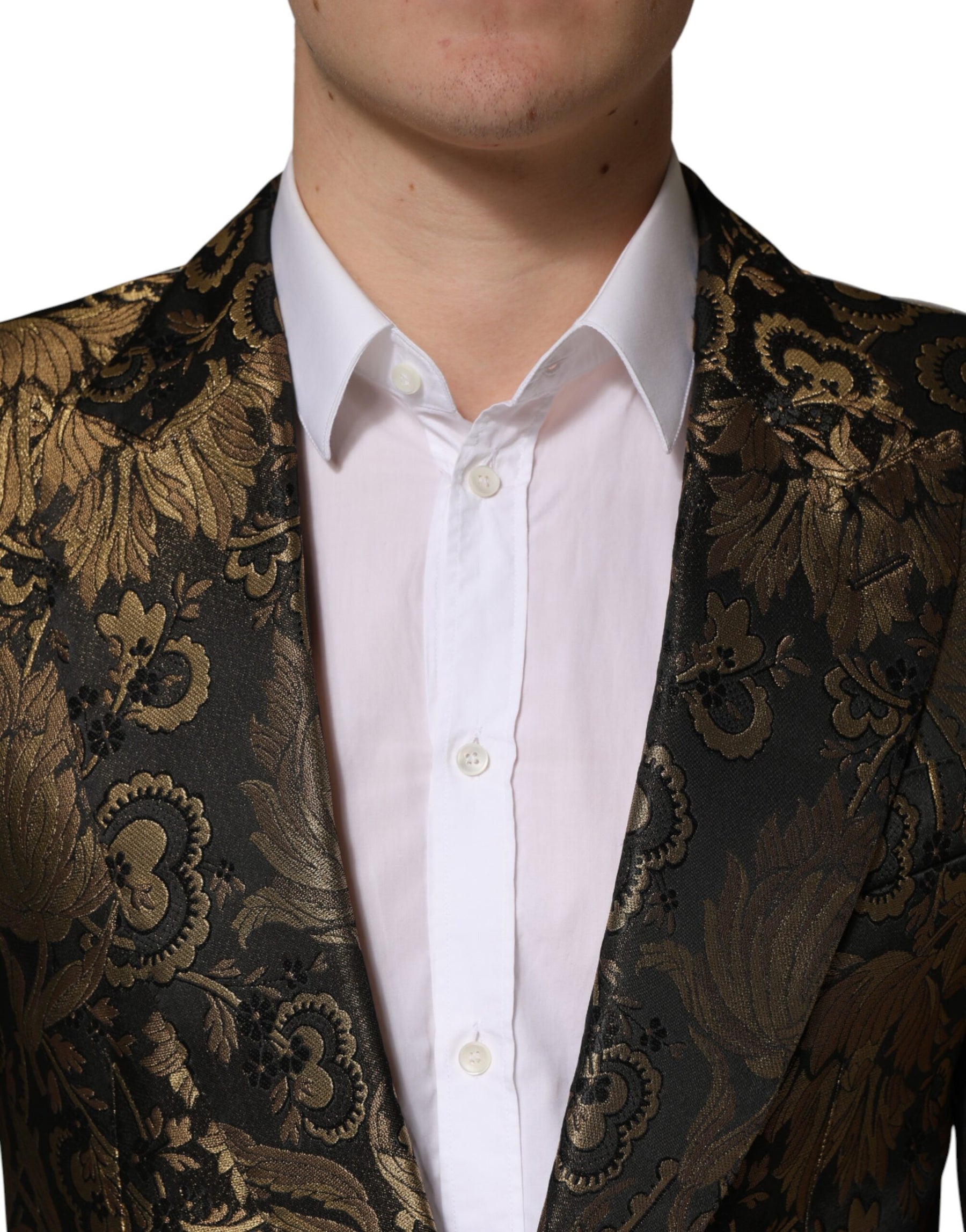 Dolce & Gabbana Black Gold Jacquard Single Breasted 2PC Suit | Regal Royce