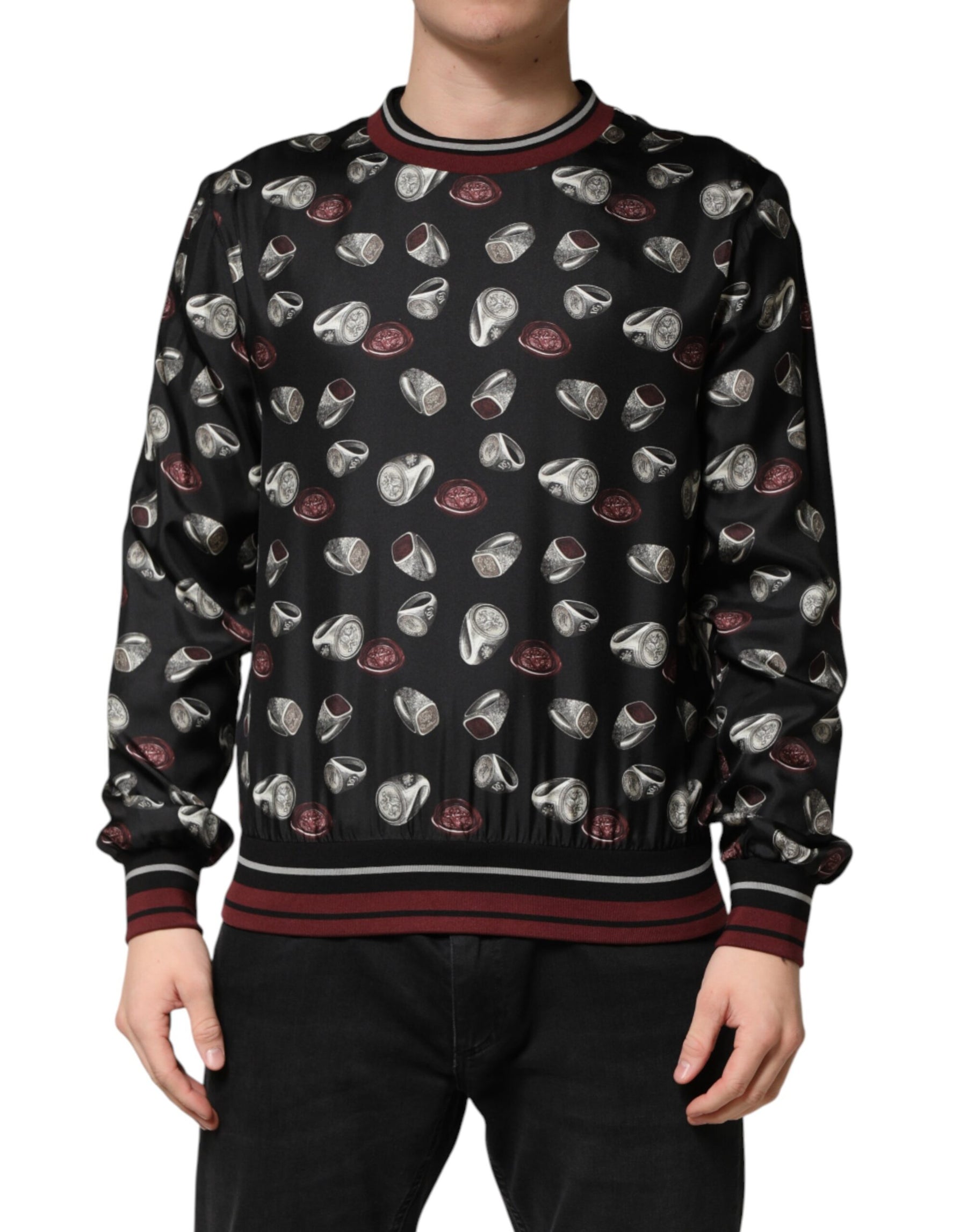 Dolce & Gabbana Black Ring Print CrewNeck Sweatshirt  Sweater | Regal Royce