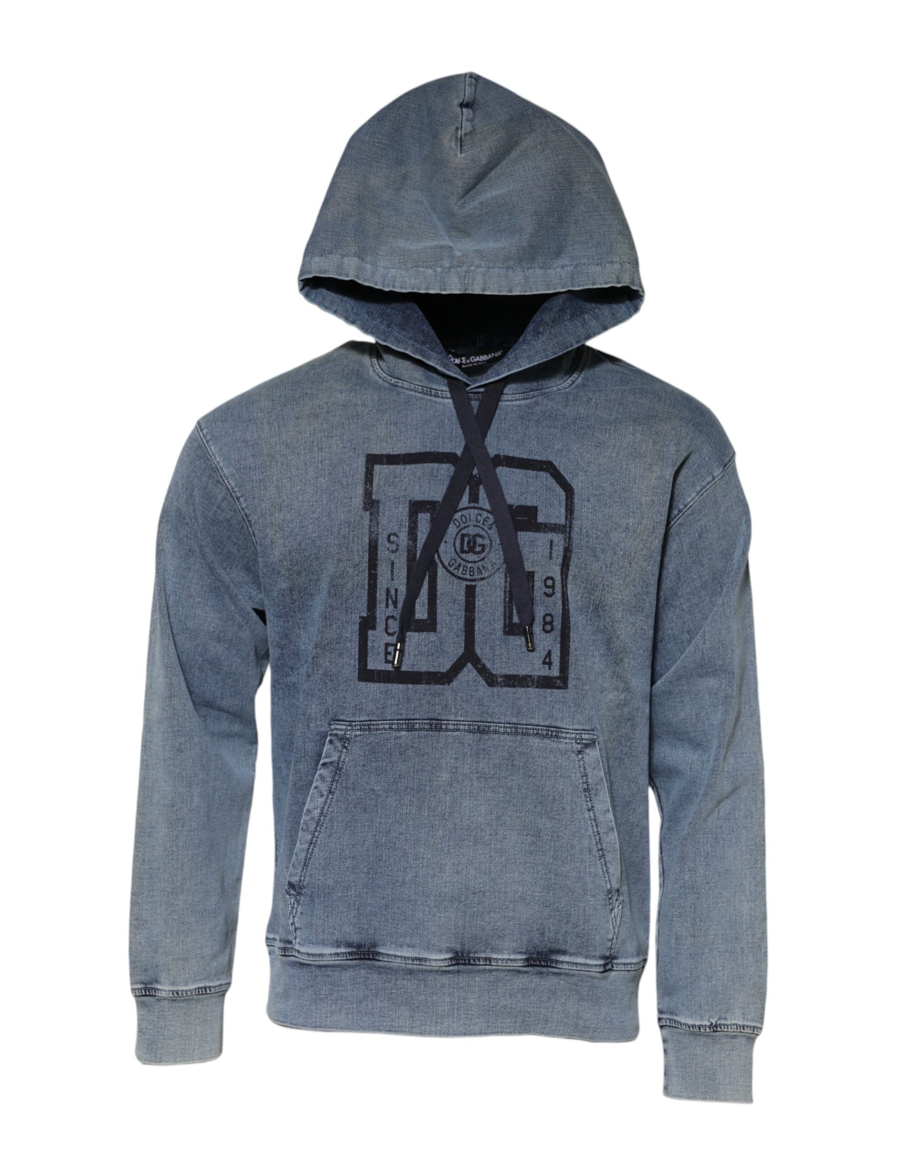 Dolce & Gabbana Blue Cotton Logo Hooded Sweatshirt  Sweater | Regal Royce