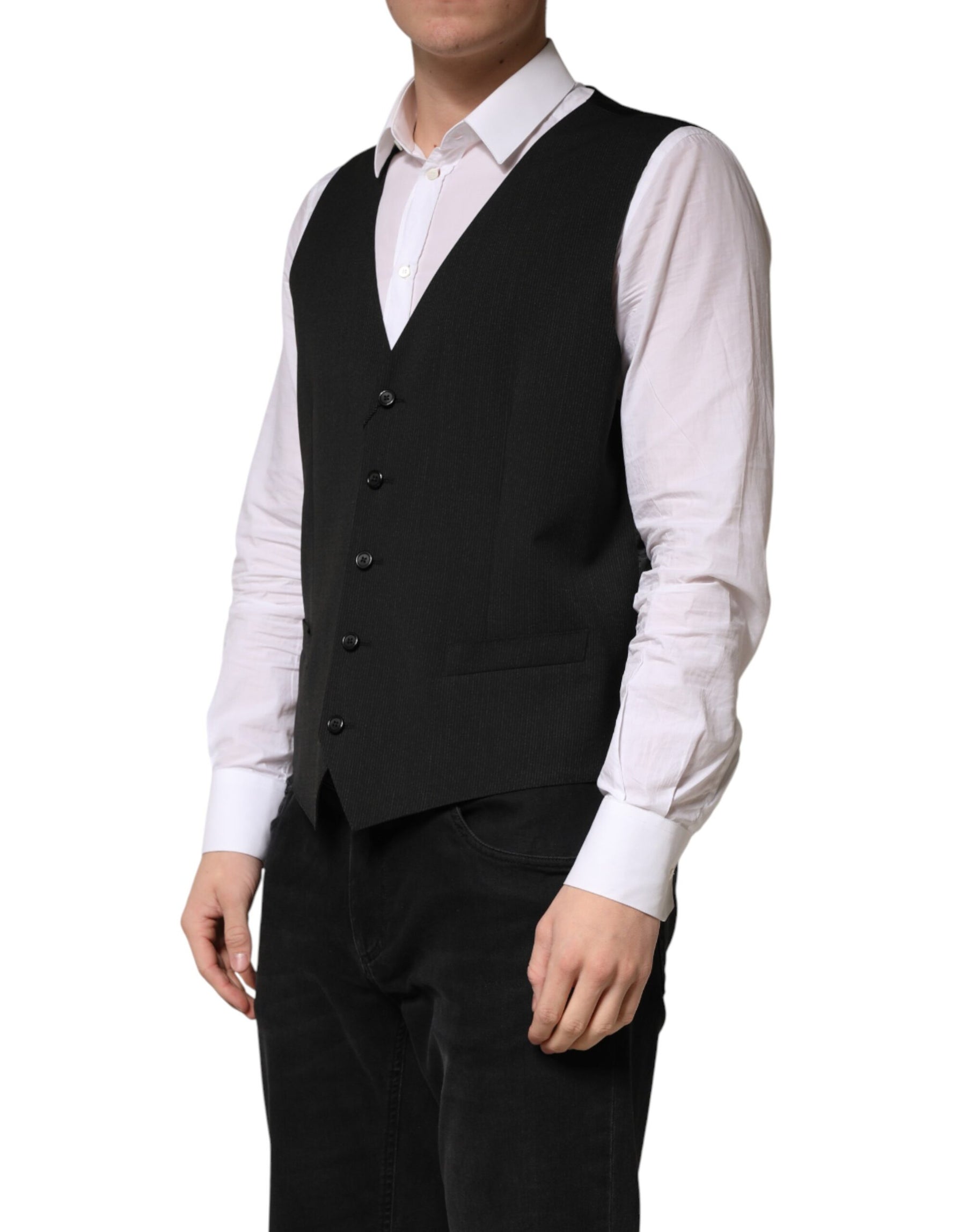 Dolce & Gabbana Black Wool Dress Men Formal Waistcoat Vest | Regal Royce