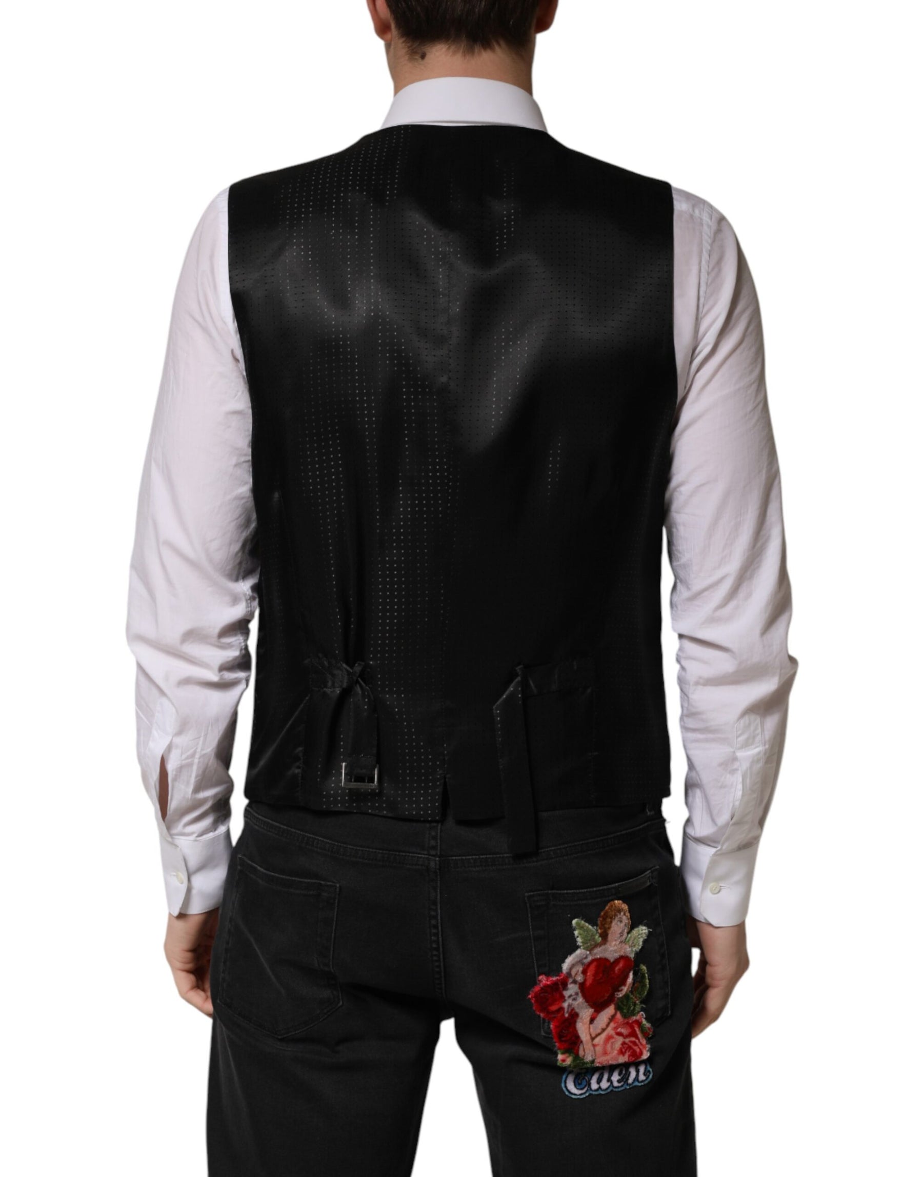 Dolce & Gabbana Black Wool Dress Men Formal Waistcoat Vest | Regal Royce