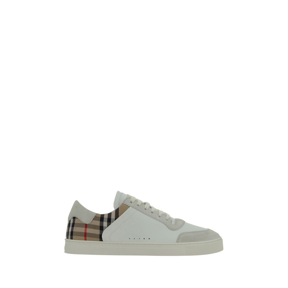 Burberry White Calf Leather Bos Taurus Low Top Sneakers | Regal Royce