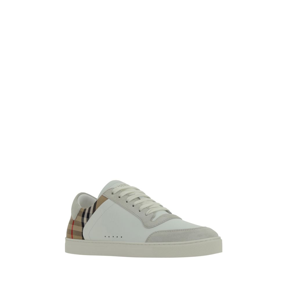 Burberry White Calf Leather Bos Taurus Low Top Sneakers | Regal Royce