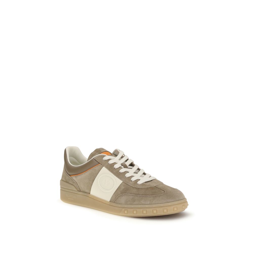 Valentino Garavani Beige Calf Leather Bos Taurus Low Top Sneakers | Regal Royce