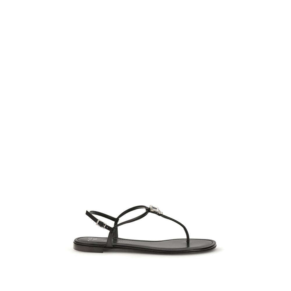 Giuseppe Zanotti Black Calf Leather Bos Taurus Flat Sandals | Regal Royce