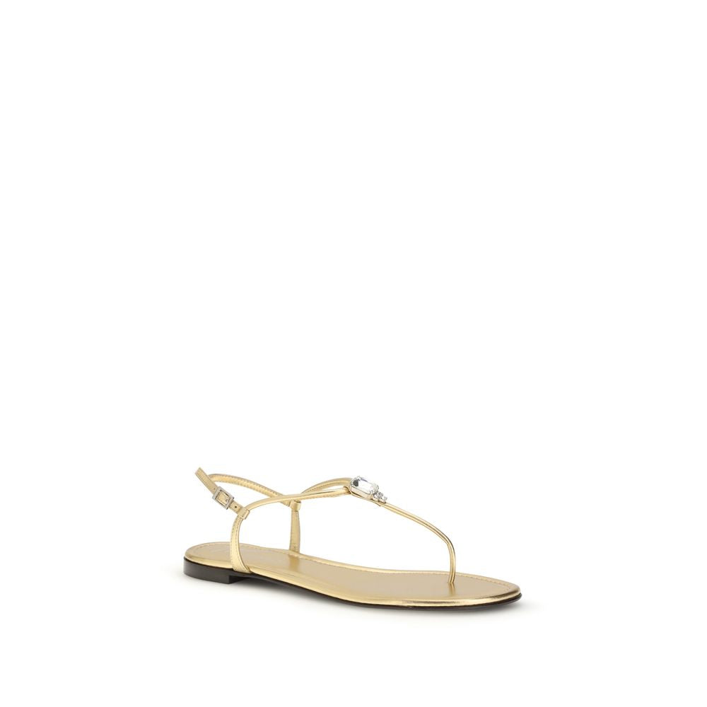 Giuseppe Zanotti Gold Calf Leather Bos Taurus Flat Sandals | Regal Royce