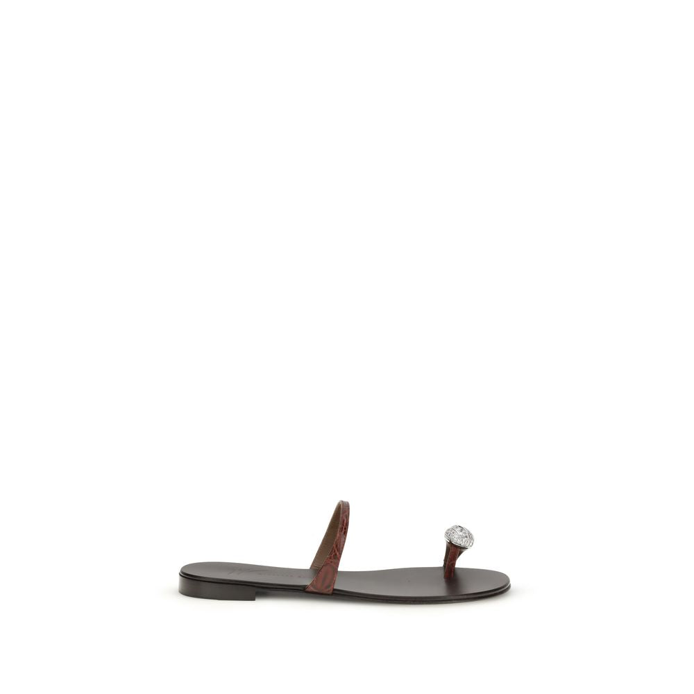 Giuseppe Zanotti Brown Calf Leather Bos Taurus Flat Sandals | Regal Royce