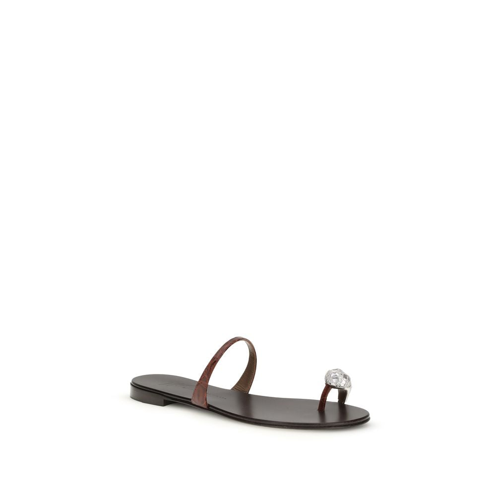 Giuseppe Zanotti Brown Calf Leather Bos Taurus Flat Sandals | Regal Royce