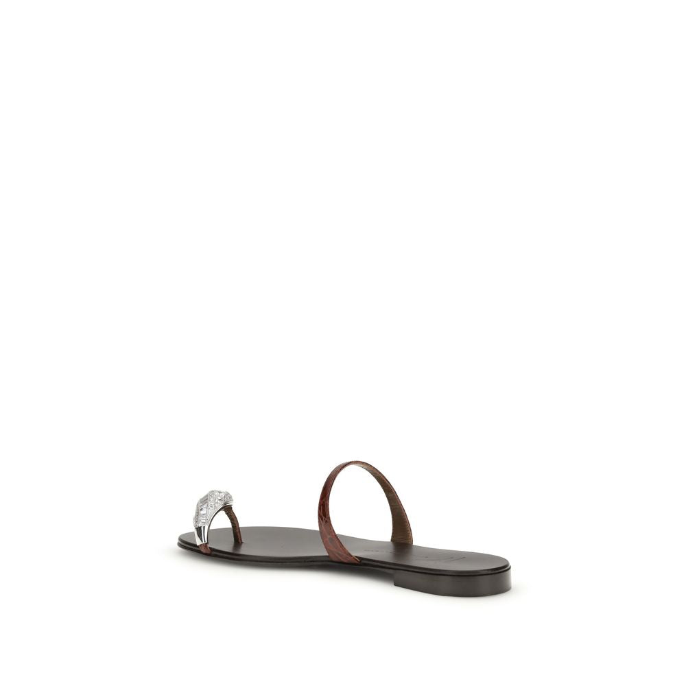 Giuseppe Zanotti Brown Calf Leather Bos Taurus Flat Sandals | Regal Royce