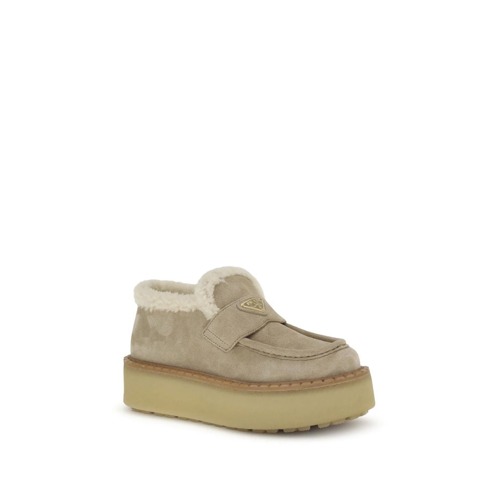 Prada Beige Calf Leather Bos Taurus Platform Loafers | Regal Royce