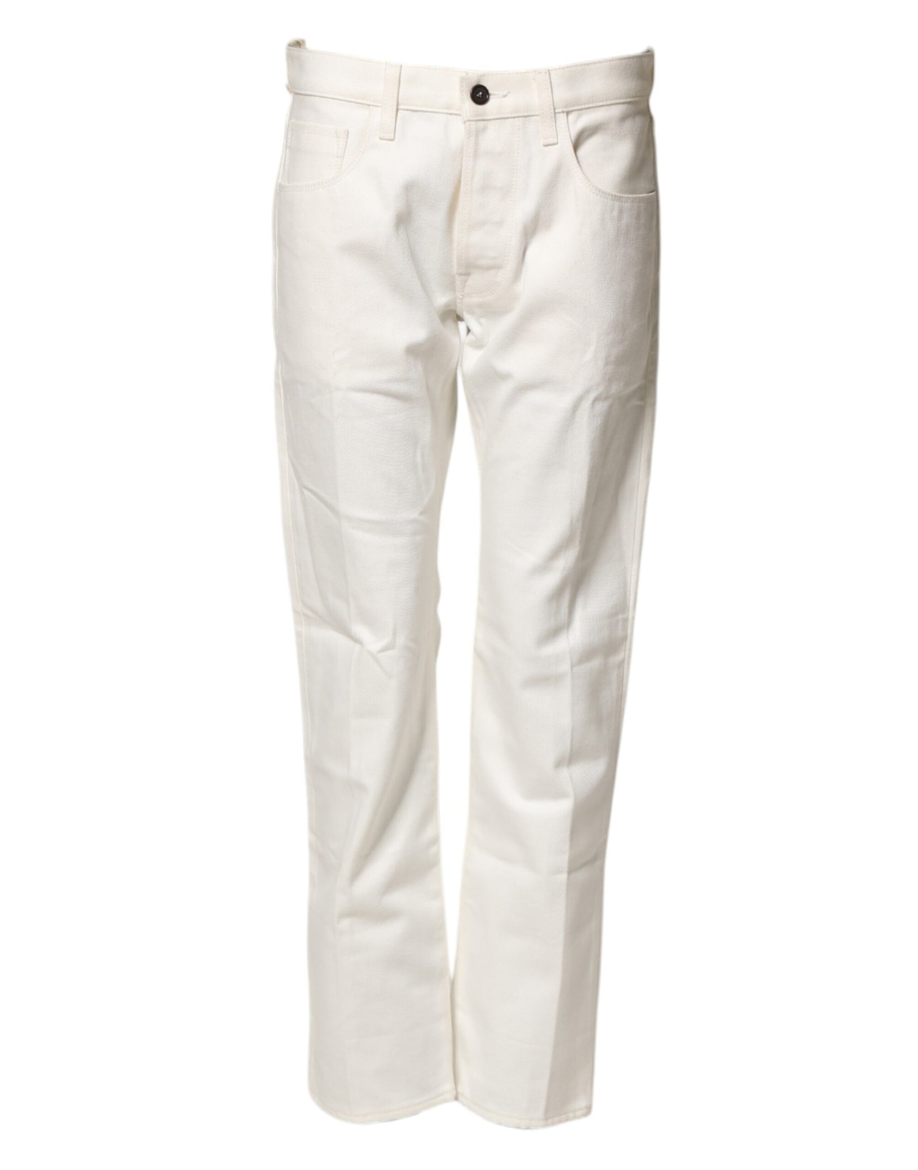 Fortela White Cotton Straight Denim Mid Waist Trouser Jeans | Regal Royce