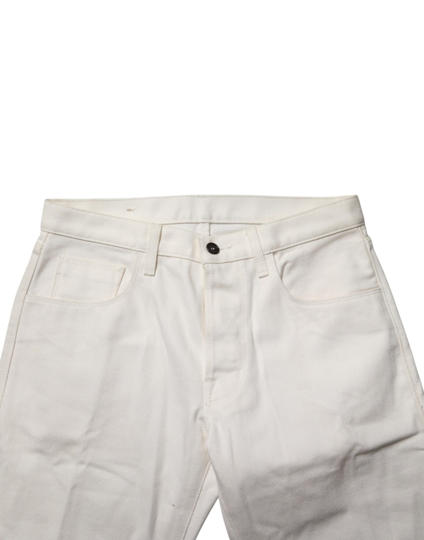 Fortela White Cotton Straight Denim Mid Waist Trouser Jeans | Regal Royce