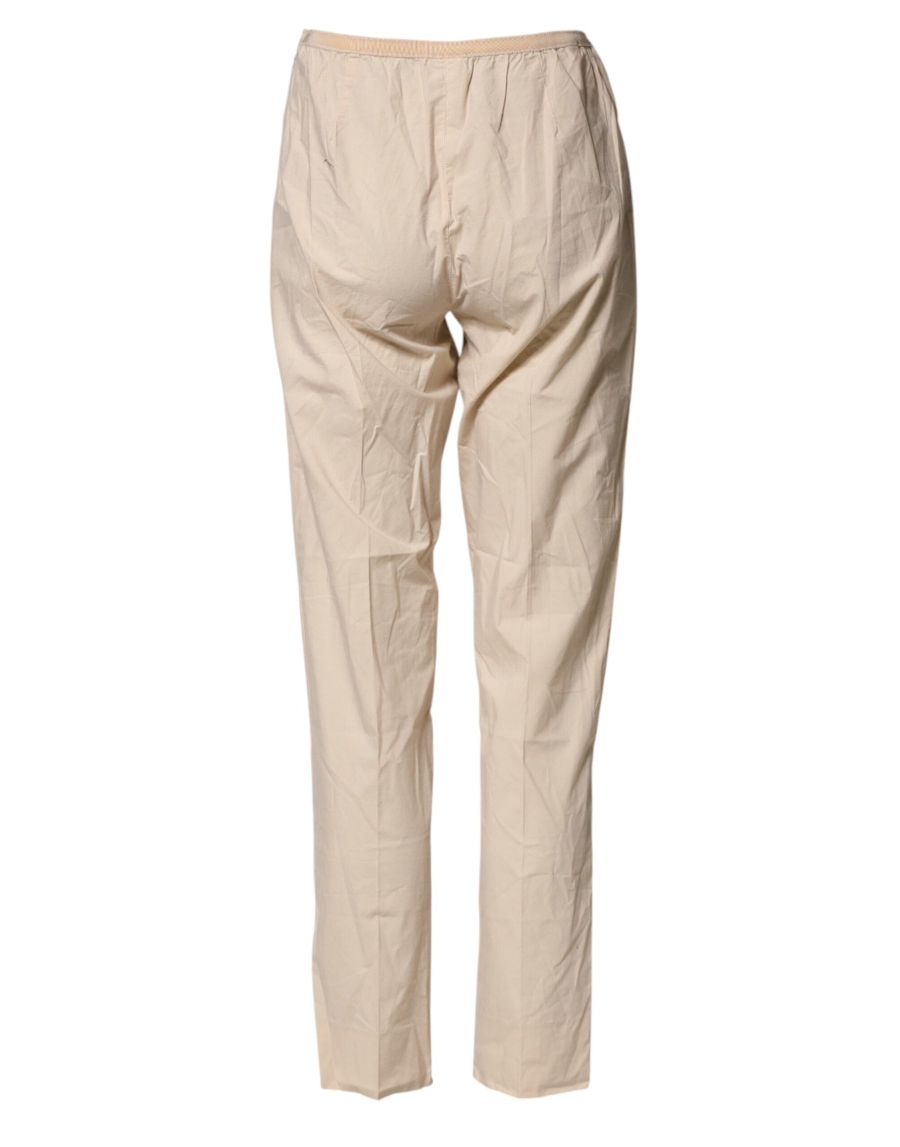 QL2 Beige Cotton High Waist Straight Chino Trouser Pants | Regal Royce