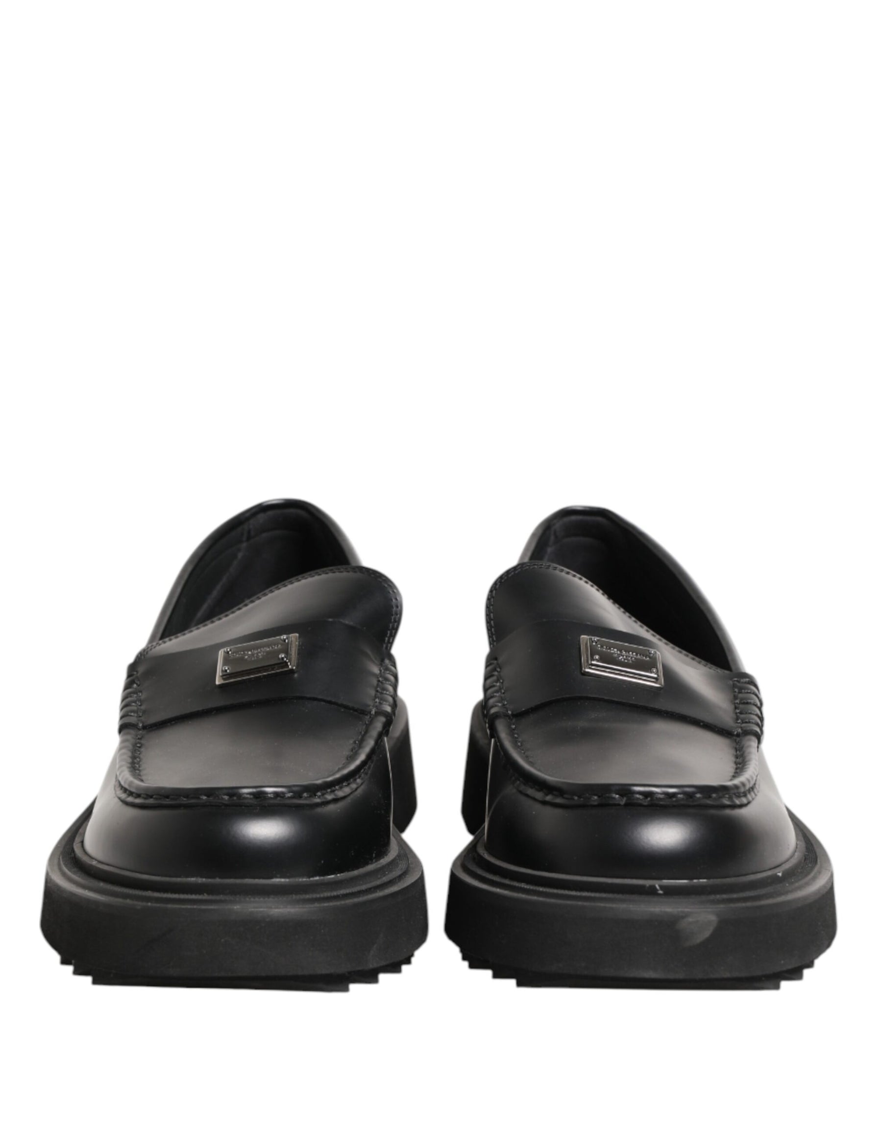 Dolce & Gabbana Black Leather DG Plaque Loafers Dress Shoes | Regal Royce