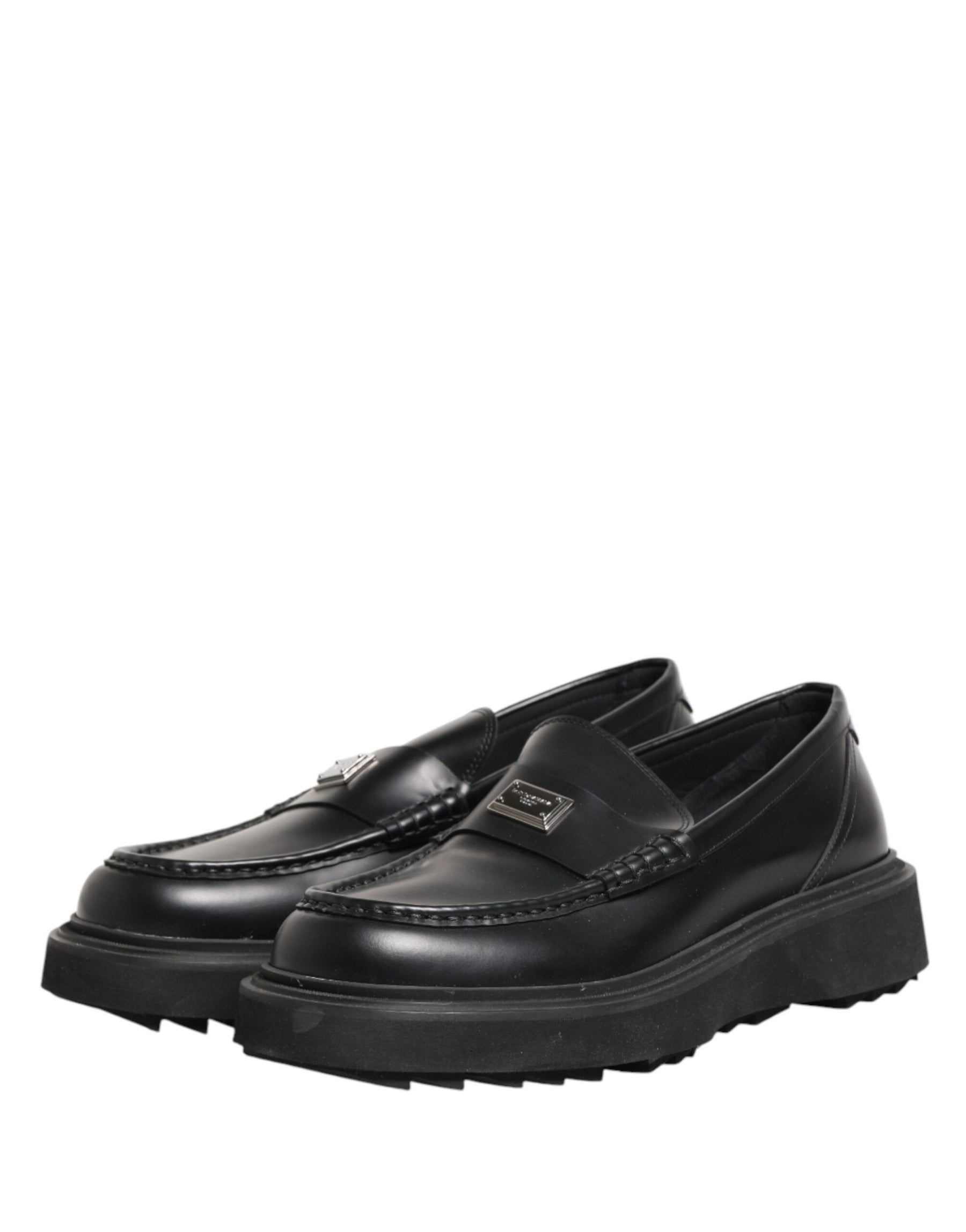 Dolce & Gabbana Black Leather DG Plaque Loafers Dress Shoes | Regal Royce