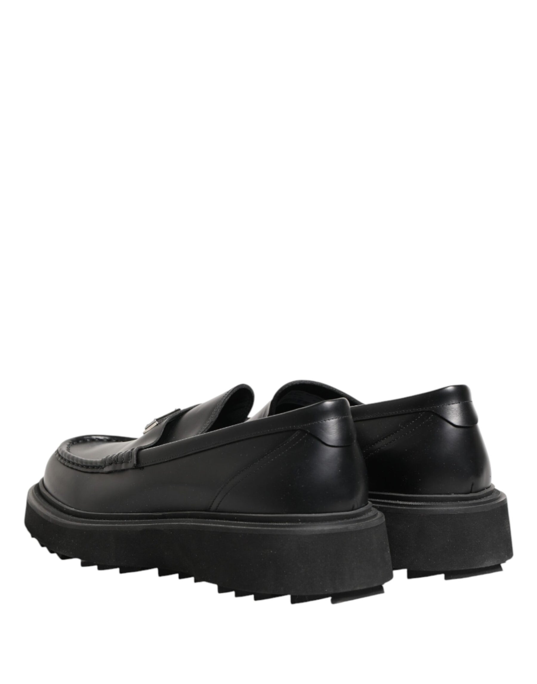 Dolce & Gabbana Black Leather DG Plaque Loafers Dress Shoes | Regal Royce
