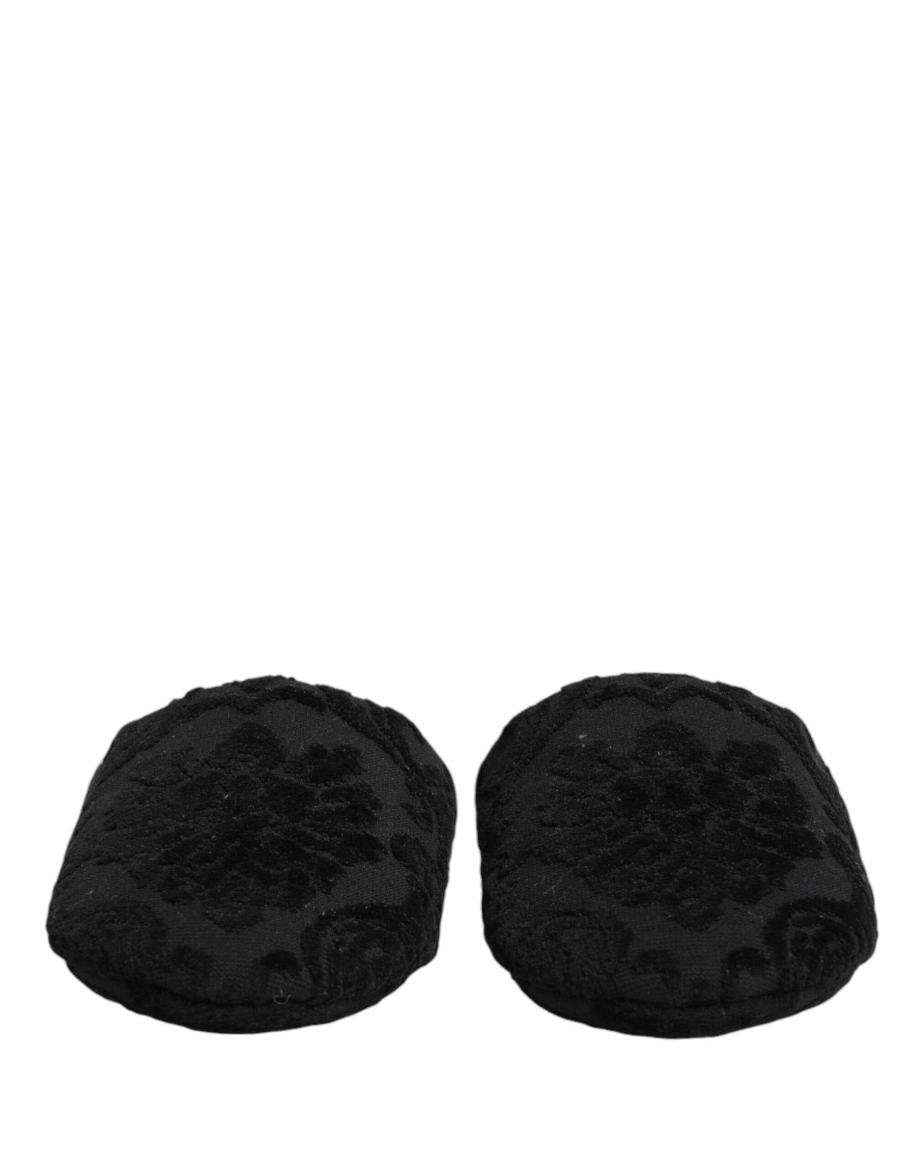 Dolce & Gabbana Black Logo Embroidered Slippers Flats Shoes | Regal Royce