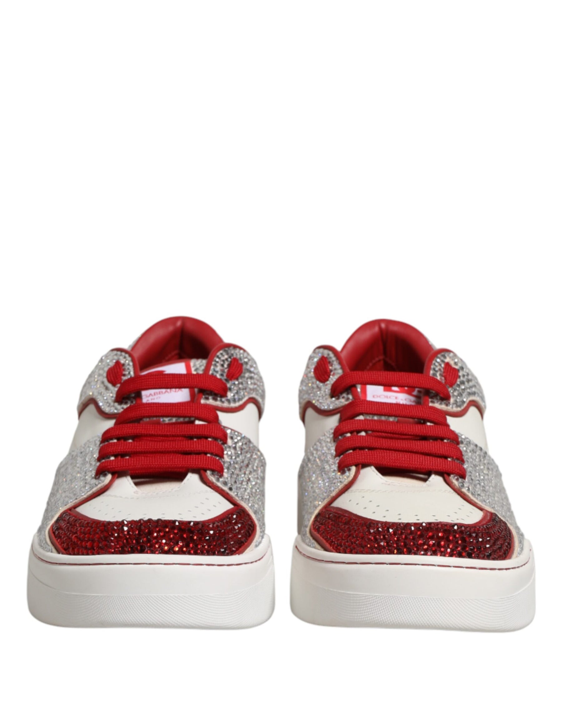 Dolce & Gabbana White Red Rhinestone Embellished Men Sneakers Shoes | Regal Royce