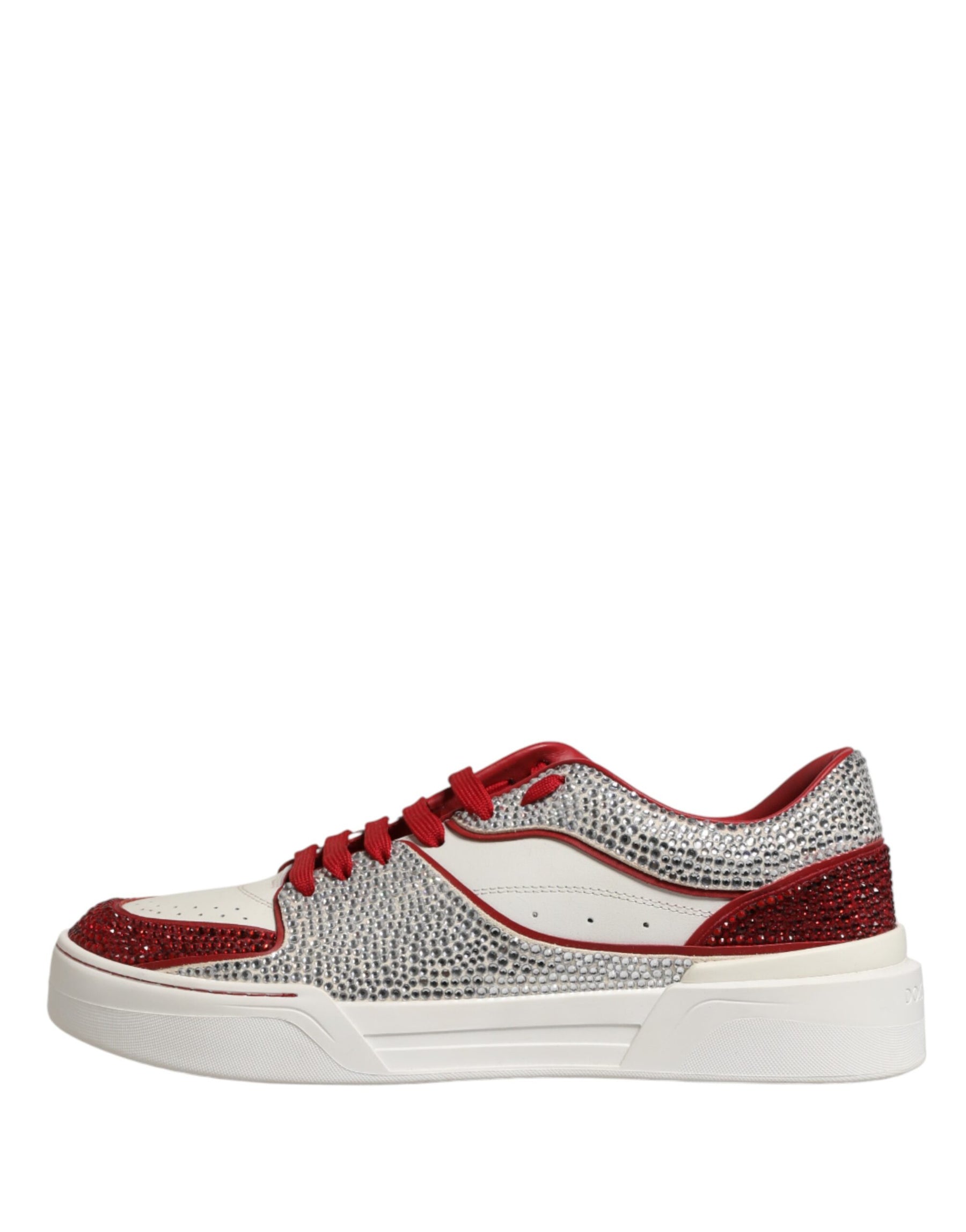 Dolce & Gabbana White Red Rhinestone Embellished Men Sneakers Shoes | Regal Royce