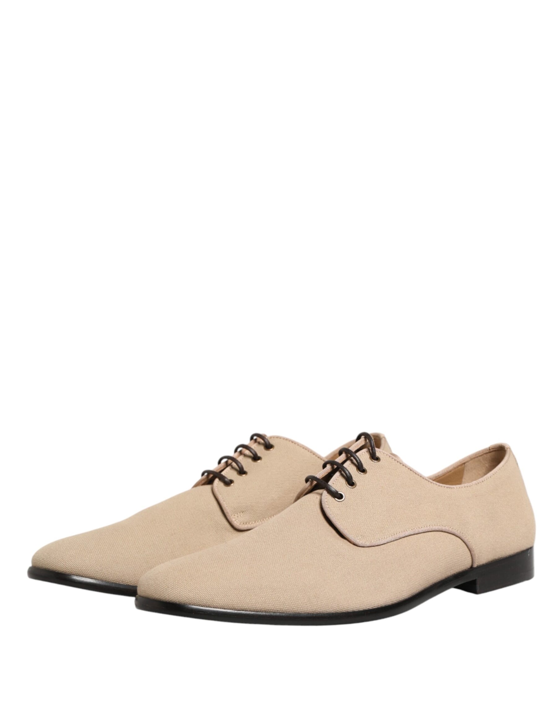 Dolce & Gabbana Beige Canvas Derby Lace Up Dress Men Shoes | Regal Royce