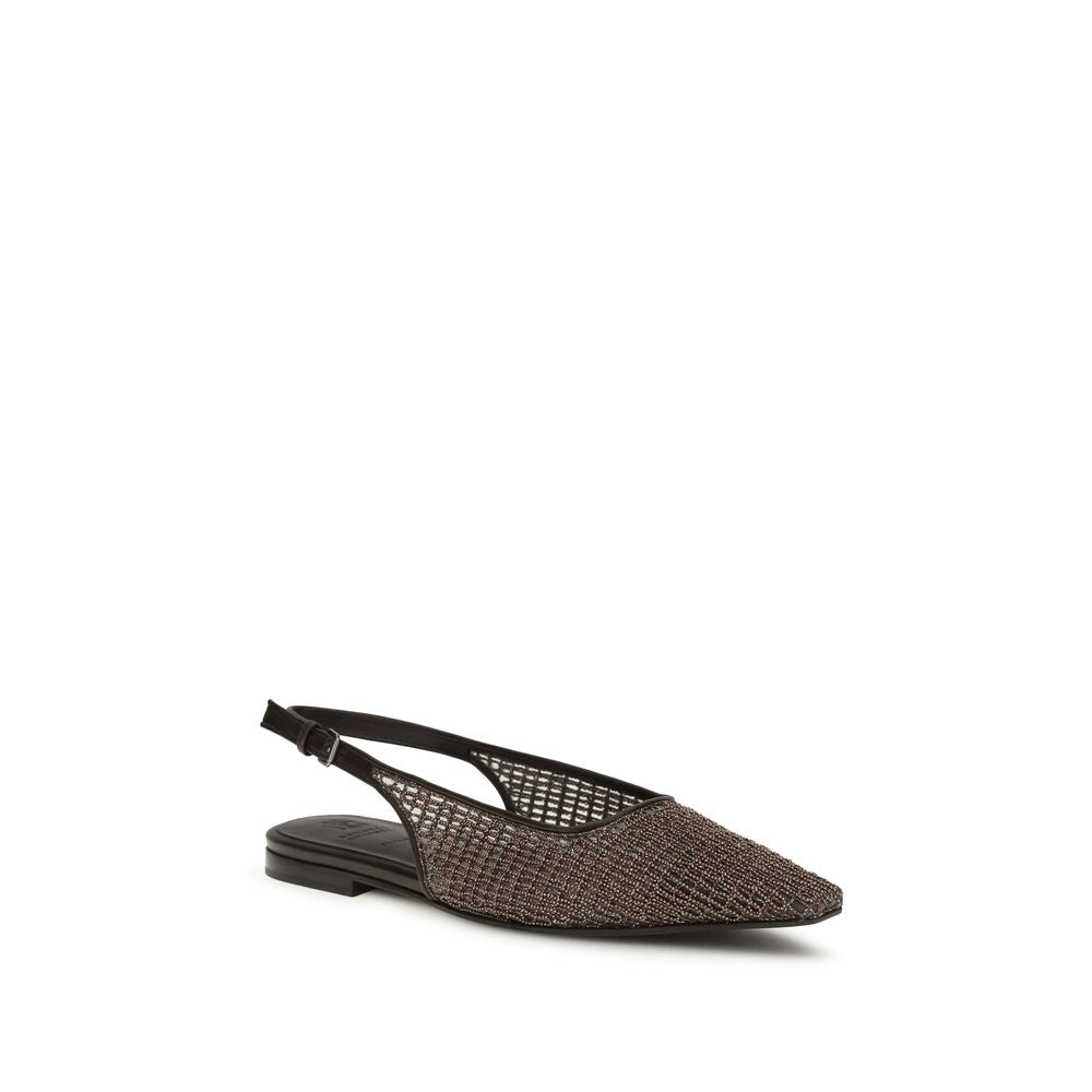 Brunello Cucinelli Brown Leather Ballet Flats | Regal Royce